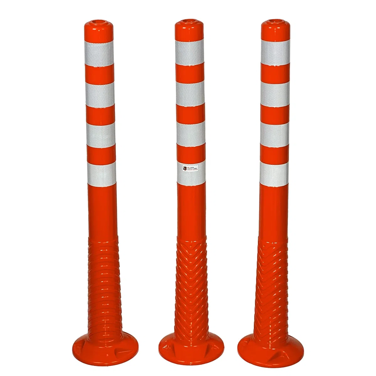 3 Stück UvV®-Reflex Absperrpfosten, Poller 100 cm hoch, flexibel orange, reflektierend, selbstaufrichtend