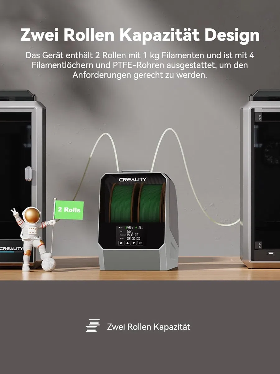 Creality Space Pi Filament Dryer Plus, Doppelrollen Filament Trockenbox, 360° Heiztrocknung mit Lüfter und Touchscreen, 3D-Drucker Filament Spulenhalter für 1,75/2,85/3 mm PLA, PETG, ABS, TPU