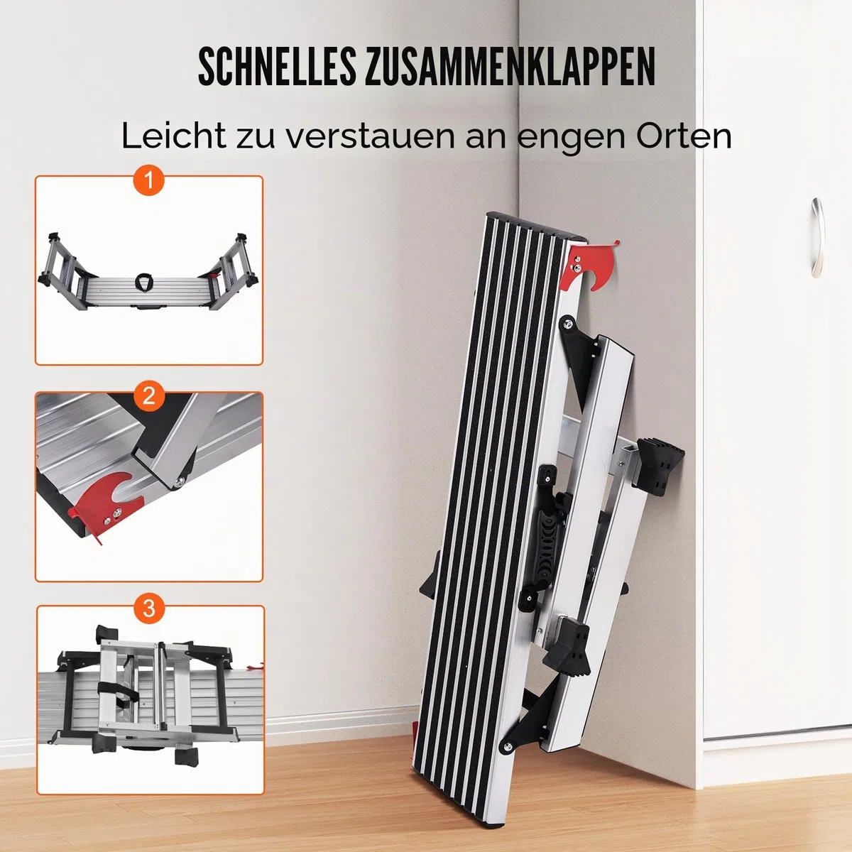 VEVOR Alu Arbeitsplattform Klappwerkbank 100x30x48,7cm Arbeitsbühne 200kg Tragfähigkeit Trittbank mit Sicherheitsschlössern Trittleiter für Zuhause Büro Werkstatt & Garage Silber