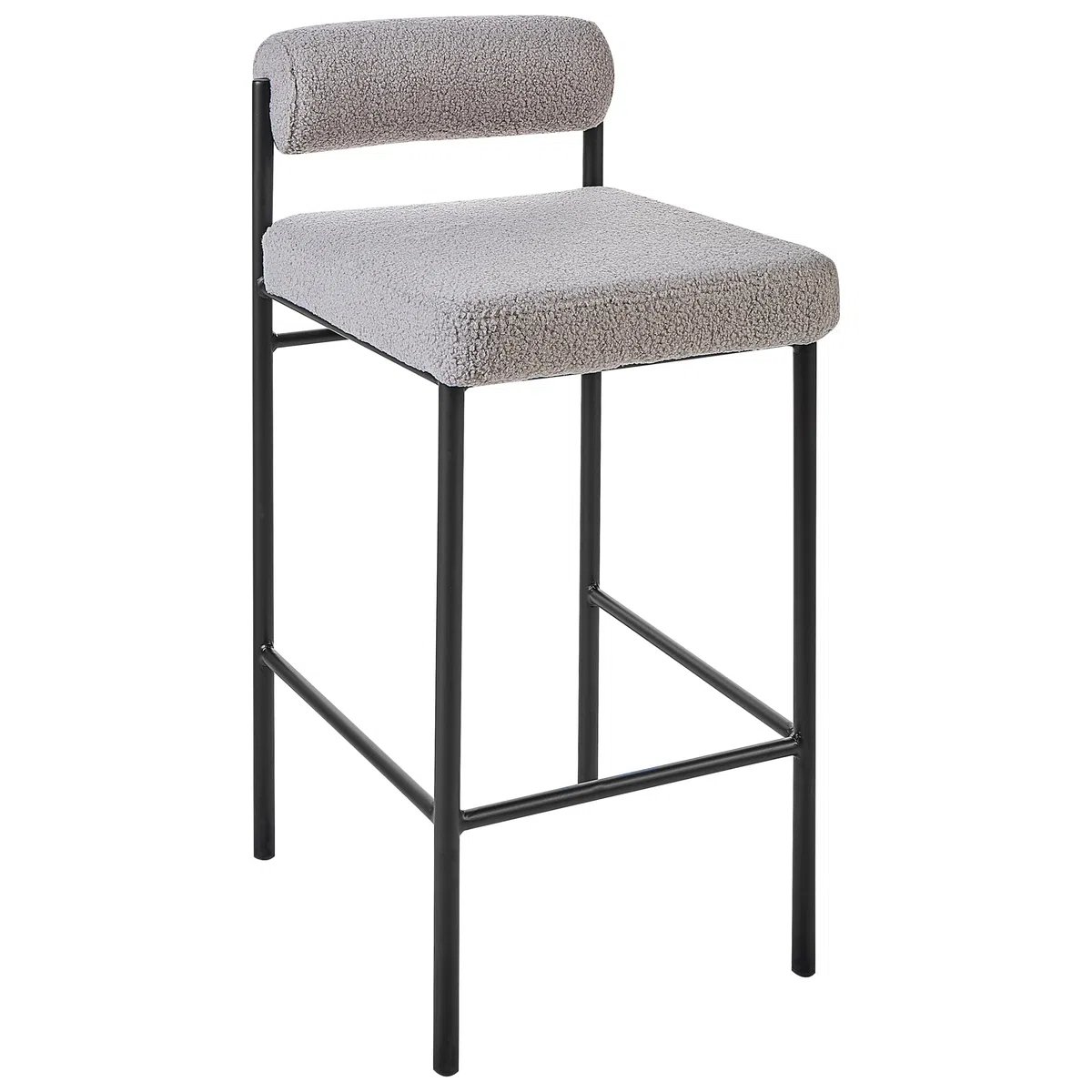 Beliani Barstuhl 2er Set Bouclé grau niedrige Lehne Metallgestell Fußstütze Retro Amaya