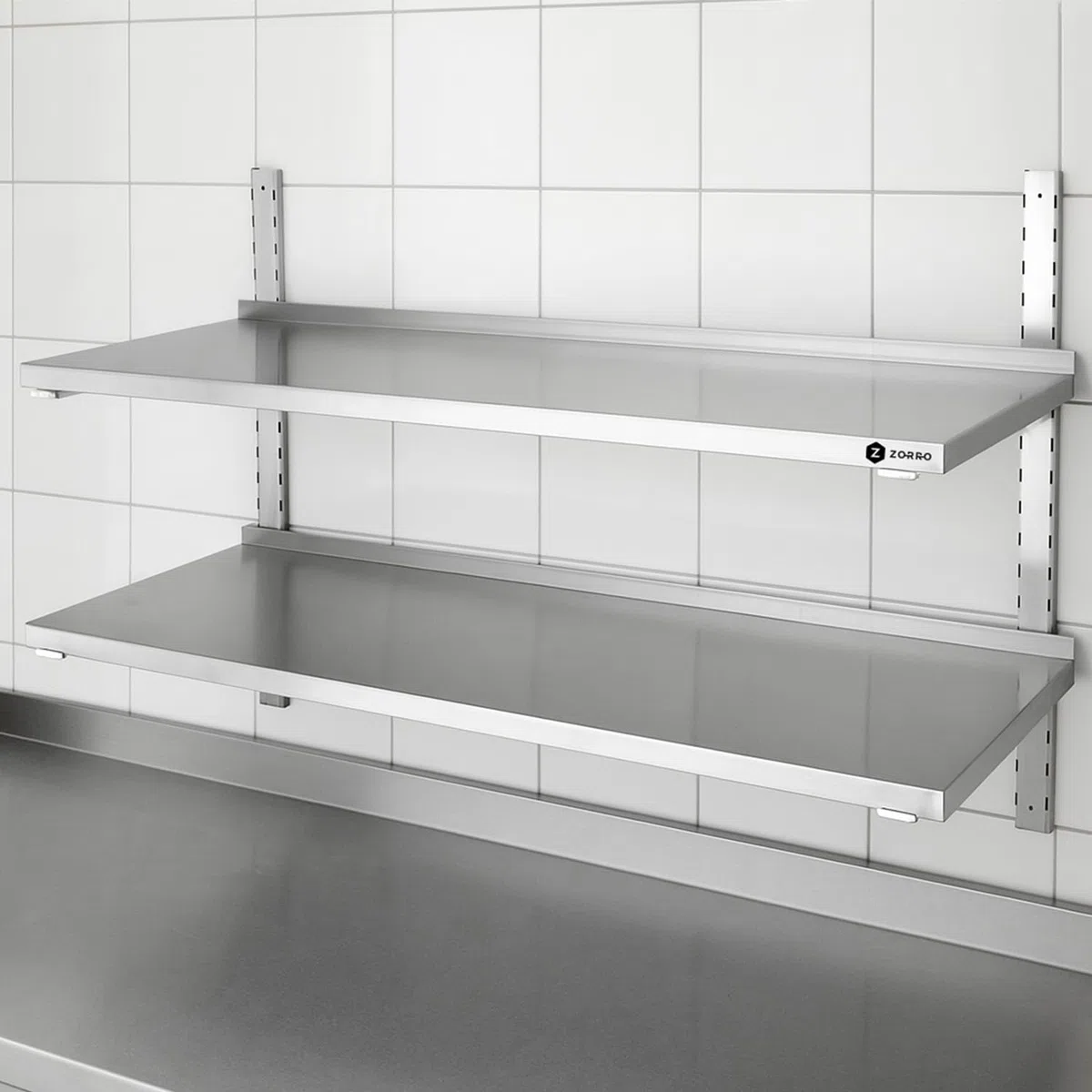 ZORRO Wandbord ZWB 180/40 | Edelstahl Wandregal | 1800x400x350 mm | 1 Boden | Gastro Wandmontage