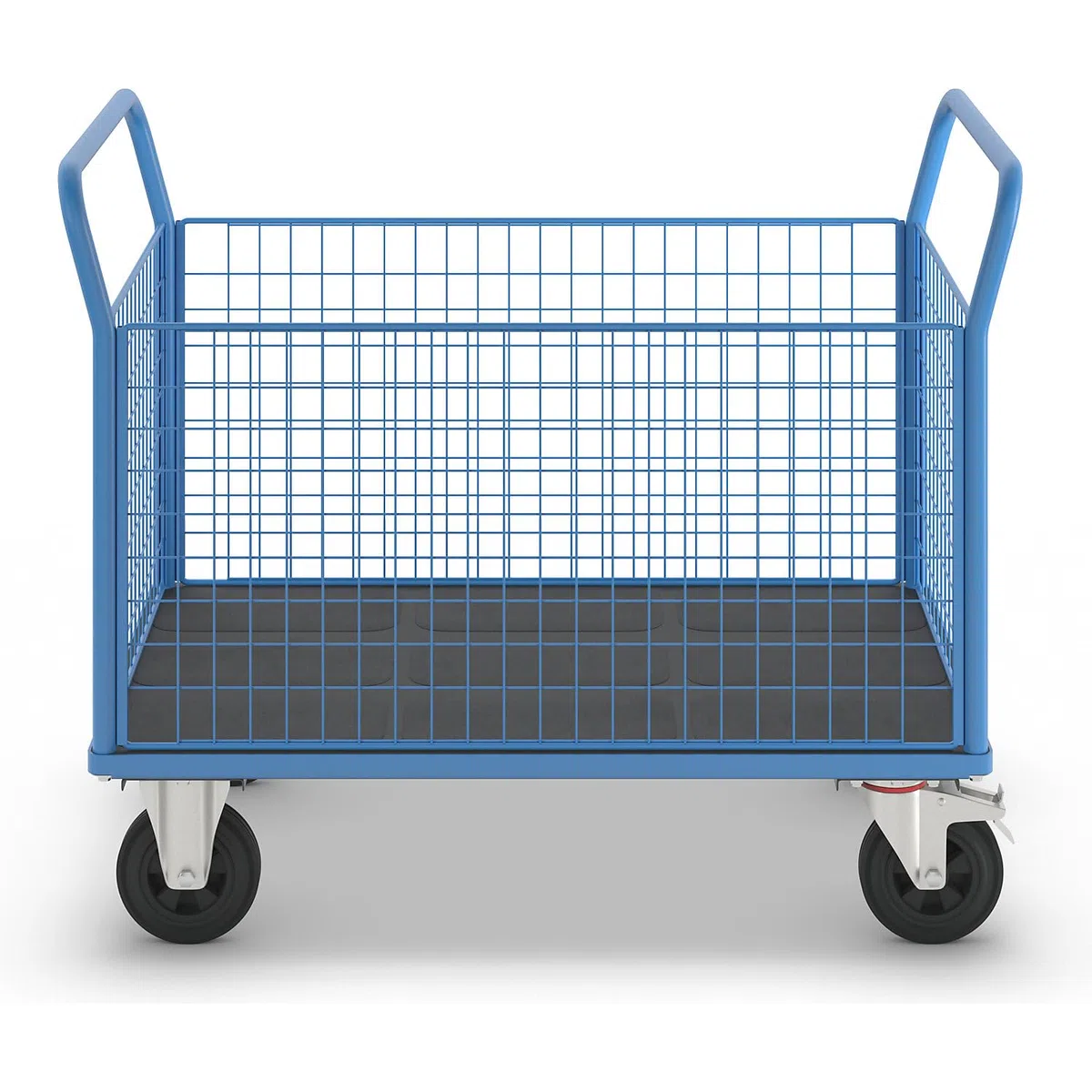 eurokraft pro | Plattformwagen | 4 hohe Gitterwände, LxB 1250 x 800 mm, Vollgummireifen