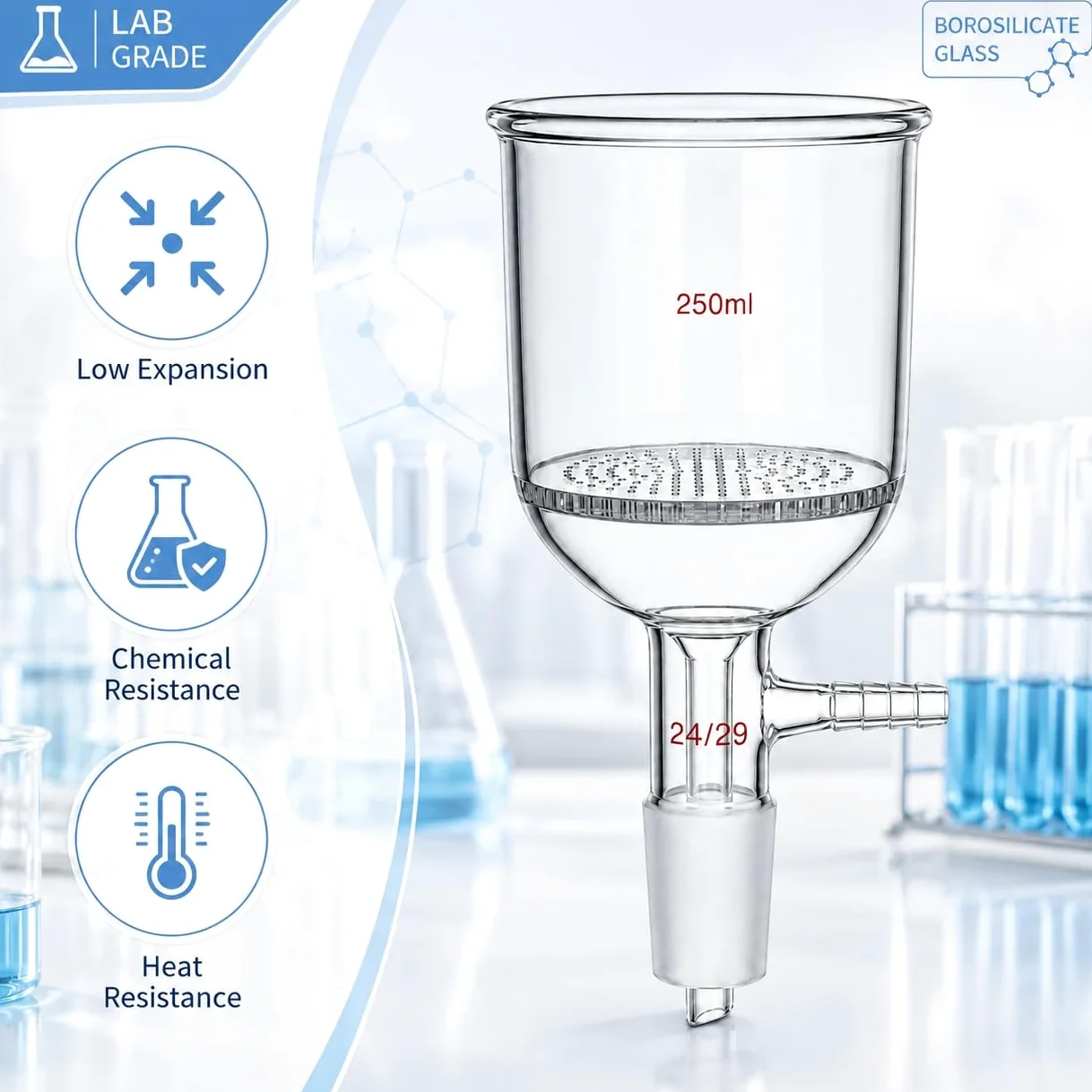 Büchnertrichter mit Poröser Glasplatte Borosilikatglas Vakuum Labor-19/26# 1000ml