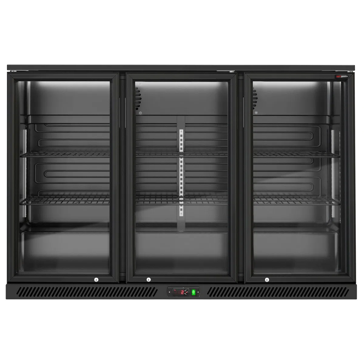 GGM Gastro | BKTG320S | Barkühlschrank - 1330mm - 320 Liter - mit 3 Glasflügeltüren - Außen & Innen Schwarz