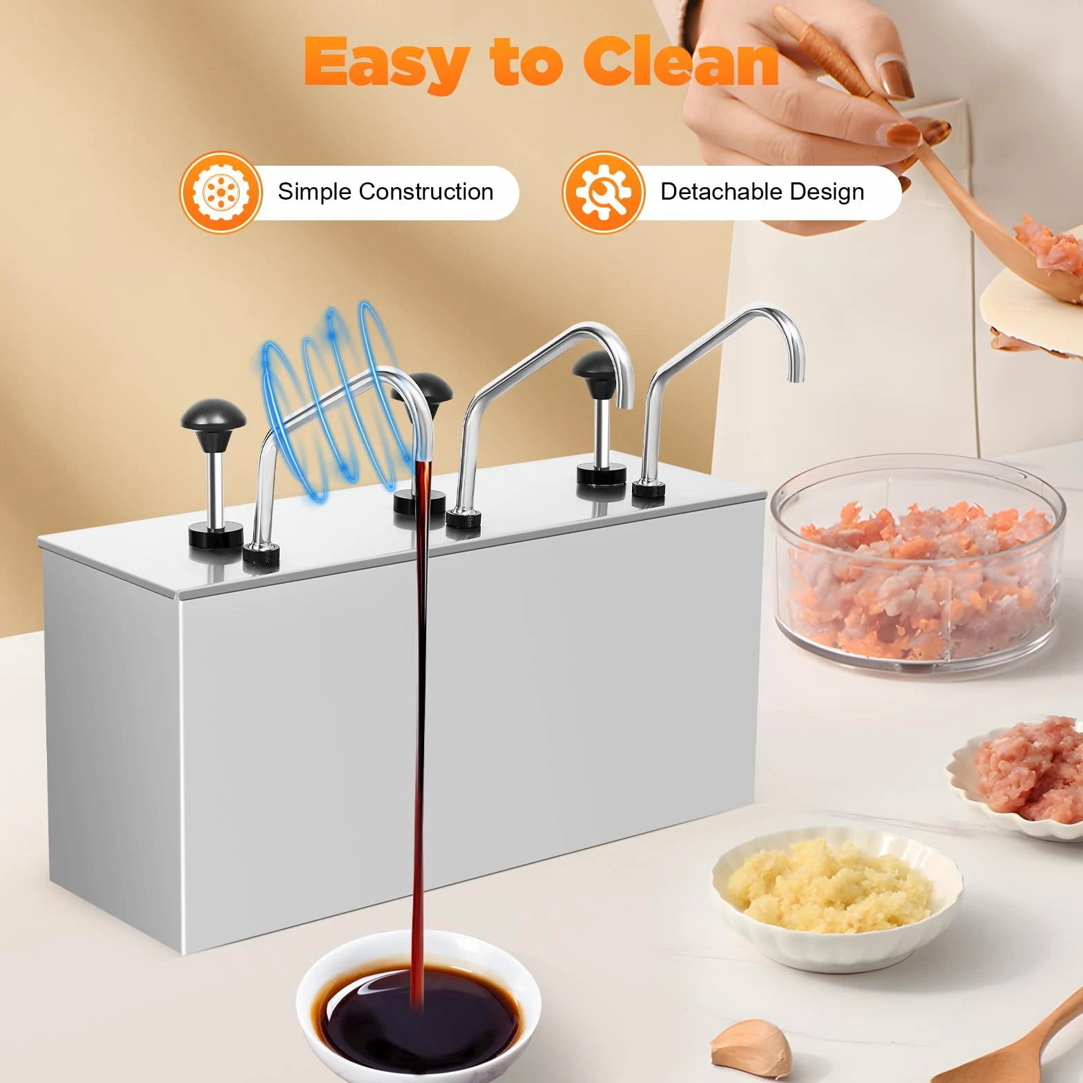 Soßenpumpenspender, 3X4L Edelstahl Soßenspender Gewürzpumpe, Essig Kochwein Honig Sirup Ketchup Spender Pump Soßenspender Sauciere Dispenser für Küchen Cafeterias Hotels Restaurants