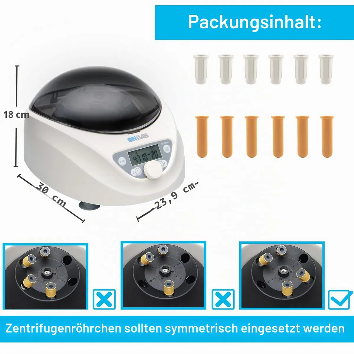 ONiLAB Labor PRP Tischzentrifuge 6x15 mL/10 mL/7ml/1.5-5 ml, 300-5000 rpm (Max. 2600 xg RCF), LCD Digital Desktop Lab Zentrifuge Timer 30 sec-99 min, zwei Schnellstartprogramme