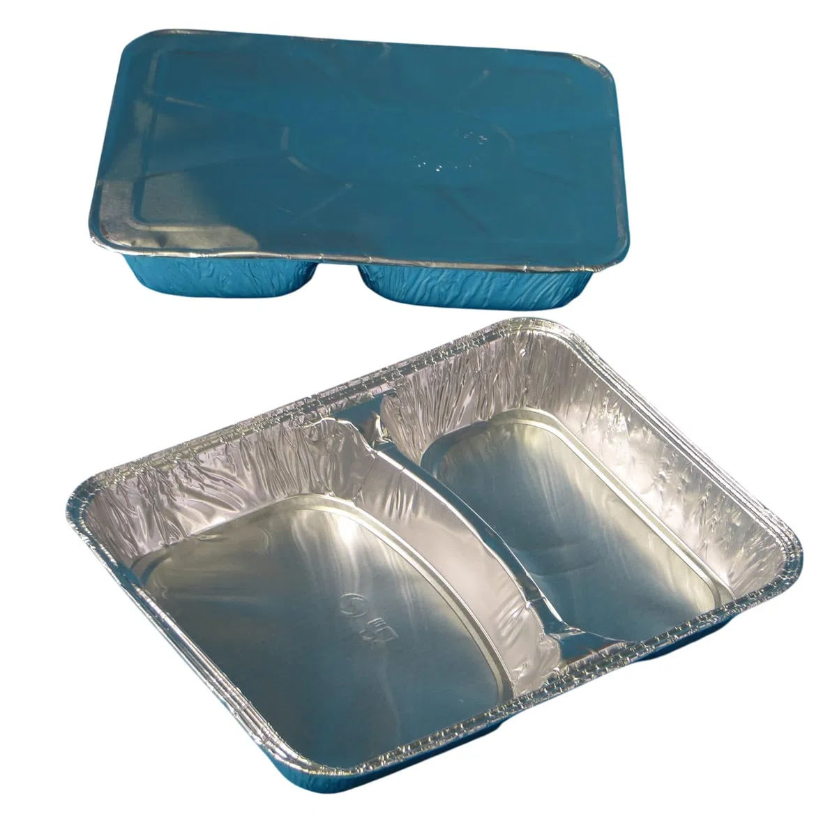 Pro DP 500 Aluschalen Assietten Aluminiumschalen Alu Menüschalen ECO zweigeteilt 2-geteilt flach 227x177x30mm mit Alu Deckel Guten Appetit