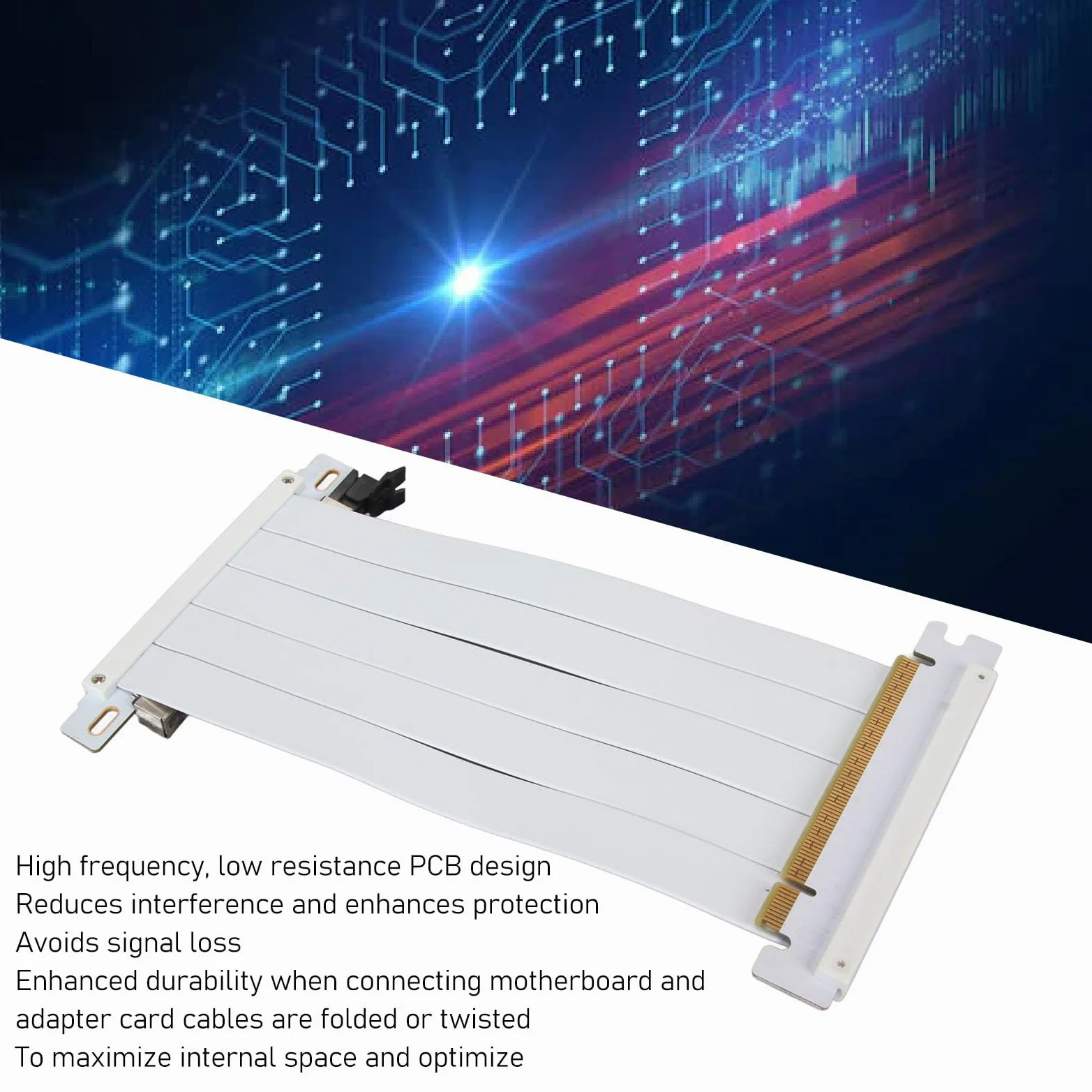 PCIe 4.0 Riser-Kabel, X16 GPU-Verlängerung, 180 Grad Weiß | Hochgeschwindigkeits flexibles doppelseitiges Riser-Kabel mit Schutzschild für vertikale GPU-Montage