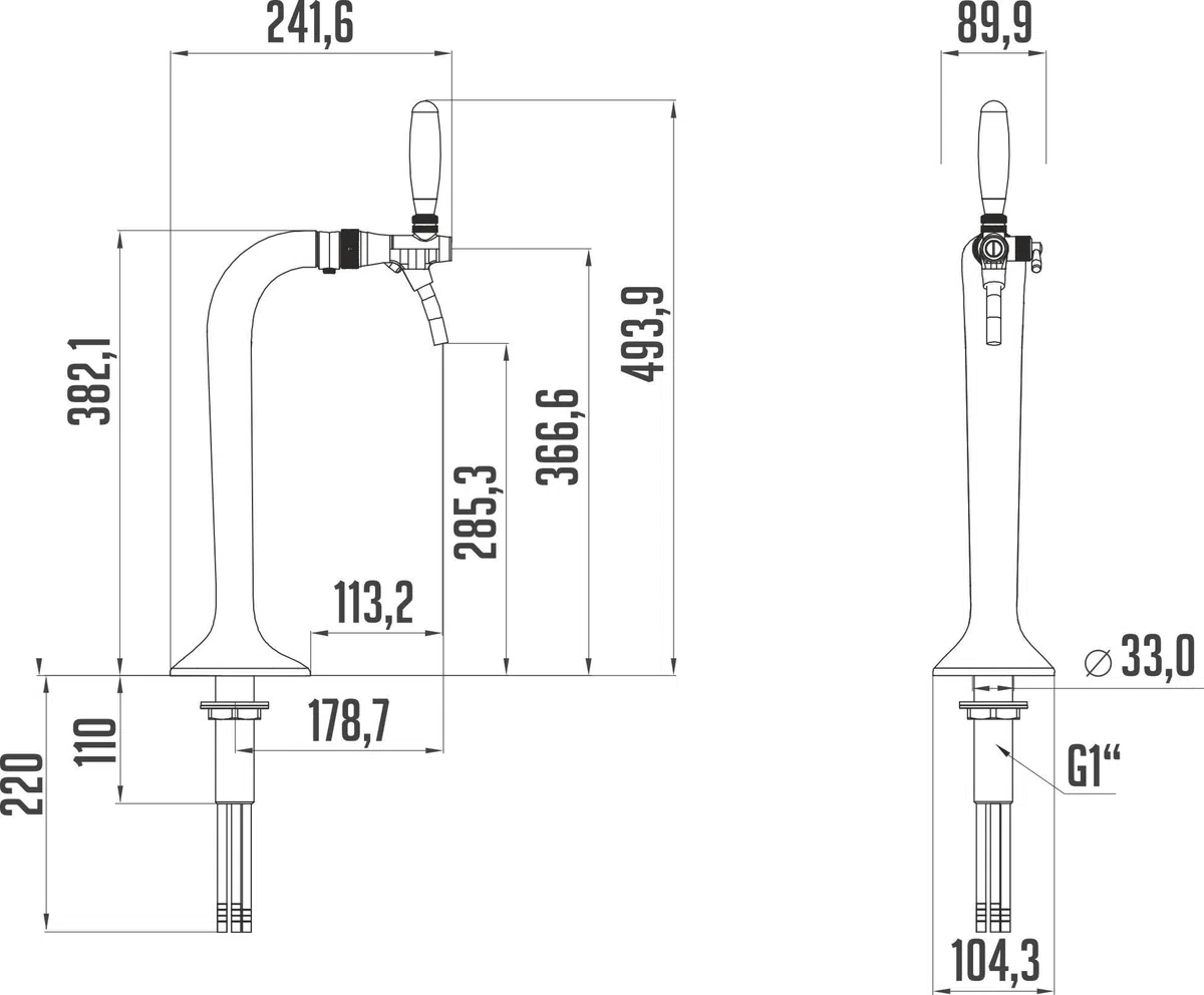 Schanksäule BieTal® Cobra Classic Zapfsäule schwarz matt 1-leitig für professionelle Zapfanlagen für Bier Wasser AFG Getränke geeignet Gastronomie, Bar, Restaurant, Hotel und Eventbereich