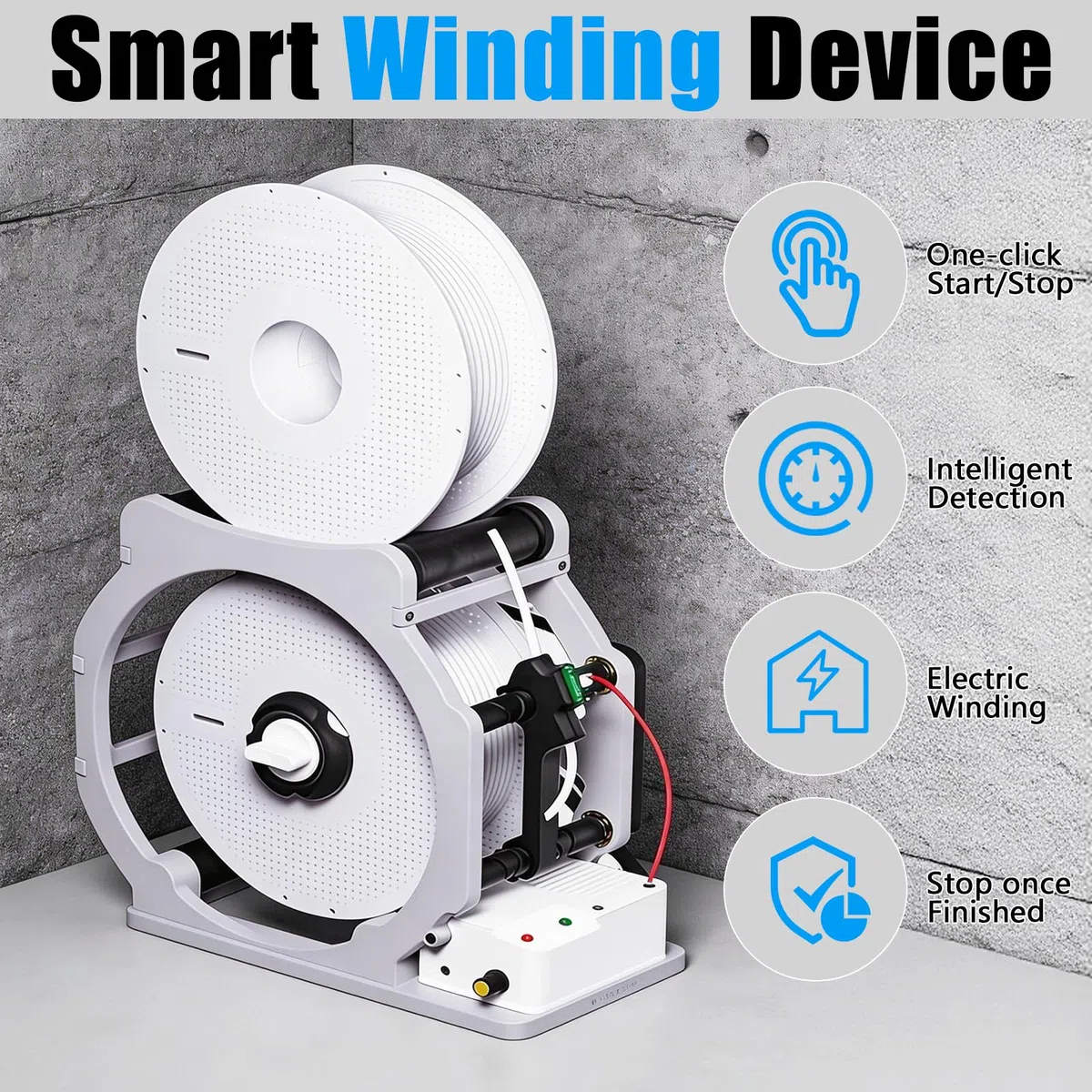 3D Industrial Filament Respooler, Elektrischer Filament Spulenwickler Mit Intelligenter Start Und Stoppfunktion für 1kg Spulen Sauberes Verwicklungsfreies Aufwickeln für PLA PETG ABS TPU Nylon