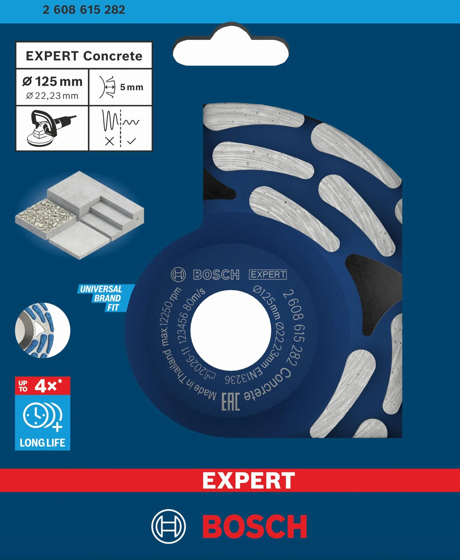Bosch 1x EXPERT Concrete Diamant-Schleiftopf für Betonschleifer, Bohrung 19–22,23 mm (für Beton, Ø 125 mm, Professional Zubehör Betonschleifer)