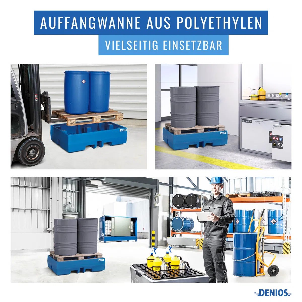 Auffangwanne classic-line aus Polyethylen (PE) für 2 Fässer, ohne Gitterrost, 900x1300x350