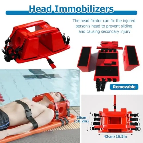 Schwimmfähige Rettungstrage,Tragbares Spineboard mit Kopf immobilisator und Gurten, Ideal für Schwimmbäder, Strände, Feuerwehr und Erste-Hilfe-Einsätze,Wasserrettung