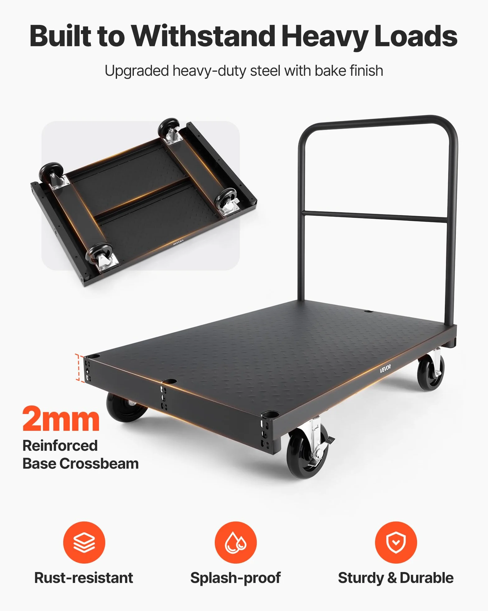 VEVOR Plattenwagen, 816 kg, 2-in-1 Transportwagen mit 360° Lenkrollen, Plattenroller, Plattenkarre mit 4 seitlichen Handläufen, Transporthilfe für Fabrik, Lager, Garage, Schwarz 914x610x858 mm