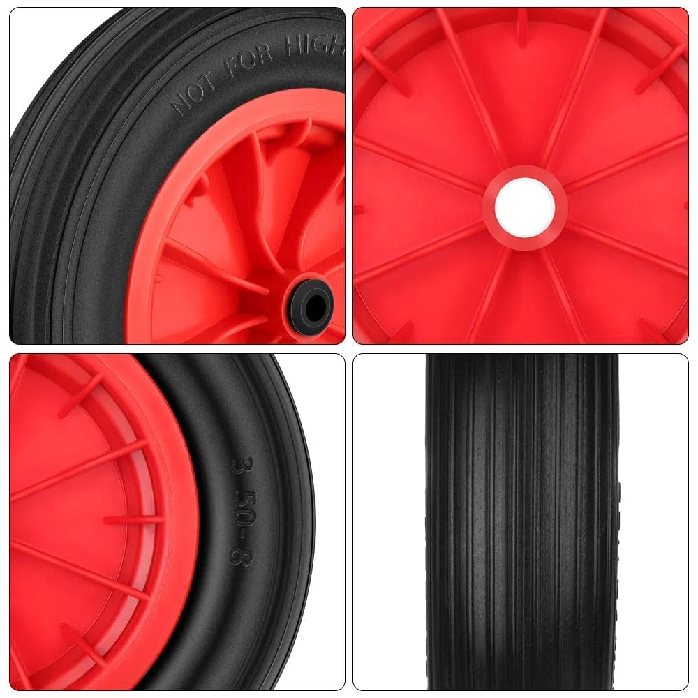 Schubkarrenrad aus Polyurethan, pannensicher, massives 3,50-8 Schubkarrenrad, robuster Ersatzreifen, komplett für Gartenwagen, Karre, Go-Cart, Anhänger, LKW, 35,6 cm