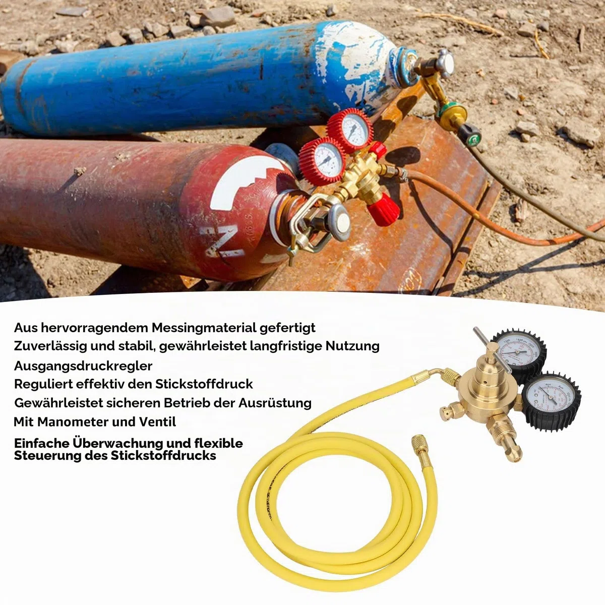 Stickstoffregler mit Schlauch nitrogen regulator Stickstoff-Manometer-Regler-Testkit, Messing-Einlass-Auslass-Anschluss mit 200 Cm Schlauch nitrogen regulator uk 800psi Équipement de soudage au gaz