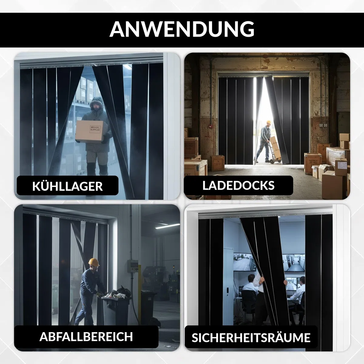 PVC-Streifenvorhang Schwarz 0.5x100' - 18cm Breite x 3048cm Höhe, Blickdicht, Lichtundurchlässig, Schwerlast, Wasserdicht, für Lager, Gefrierraum, Garage AP1173