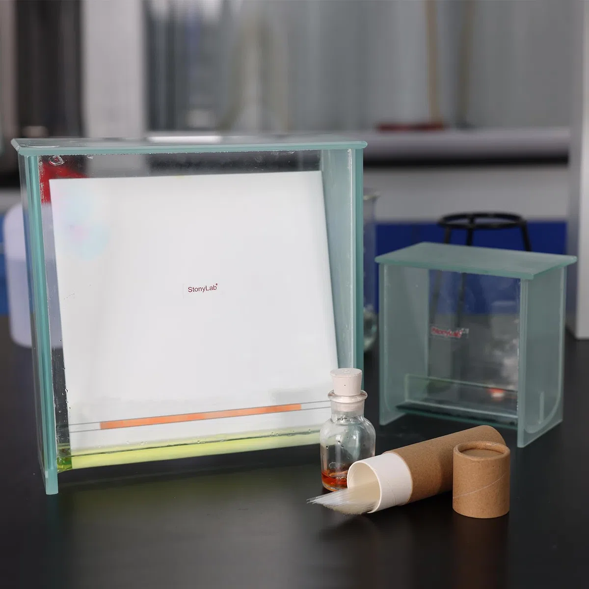 stonylab Glas Quadrat TLC Entwicklungstank, Schwerlast Borosilikat Chromatographie TLC Entwicklungskammer mit Deckel für Mehrfachplattenentwicklung, 100 x 100 mm