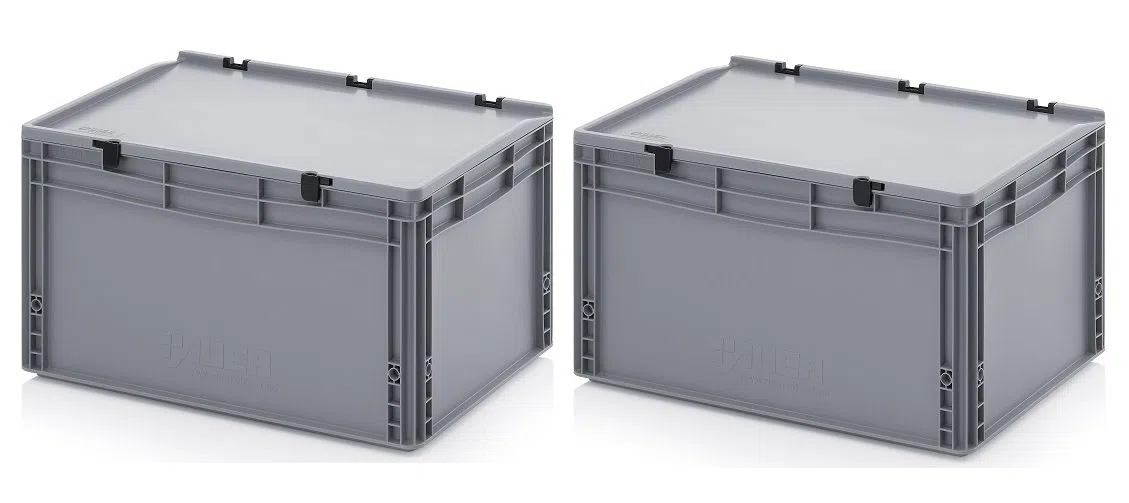 Auer Packaging 2x Eurobehälter 60 x 40 x 33,5 mit Scharnierdeckel inkl. gratis Zollstock 2er Set