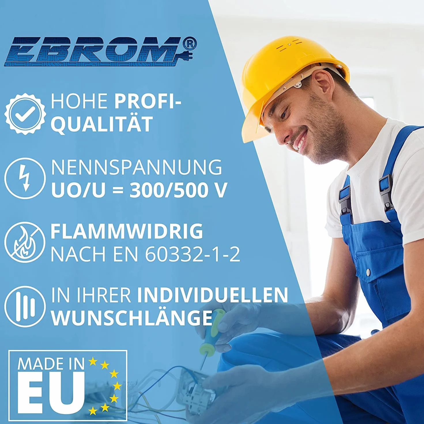 EBROM NYM-J 1x10 mm² Mantelleitung, Erdungskabel in grau 10 mm2: 10 Meter | Ab 5 m bis 150 m - Erdungsleitung Installationsleitung Feuchtraumkabel für die feste Verlegung in trockenen + feuchten Räumen