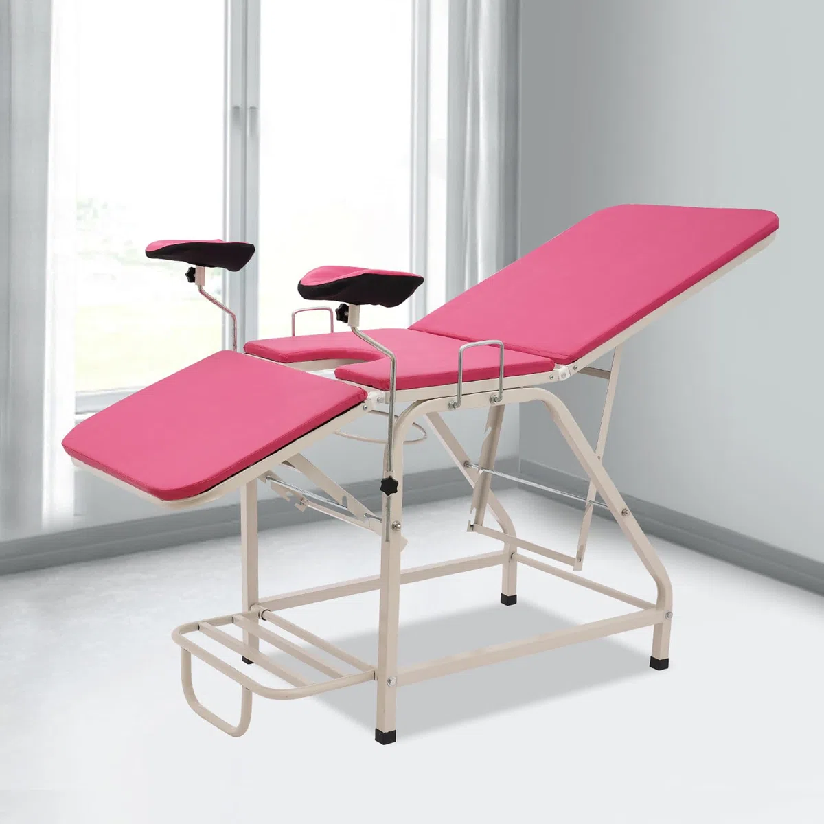 Gynäkologischer Stuhl Höhe 80cm GYN Stuhl mit 0°-65° Rückenlehne und 0°-90° Beinbrett privater Pflegestuhl bis150kg Pflegeausrüstungstuhl für Frauen (Rosa)