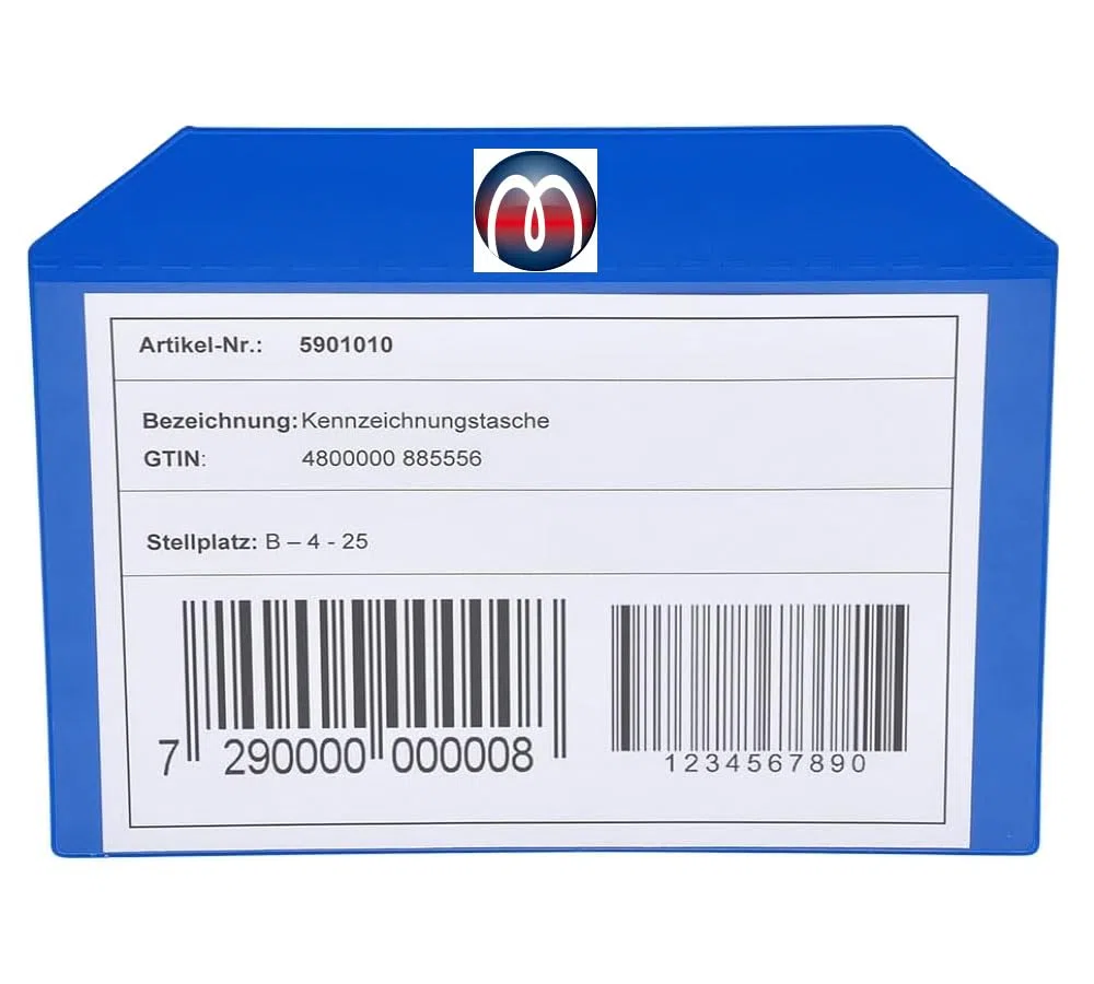 5 x Magnet-Kennzeichnungstaschen Einstecktaschen mit Magnetstreifen blau transparent - Format A5 (210 x 148.5mm) - 5 Stück - für Lager, Fertigung oder Transport