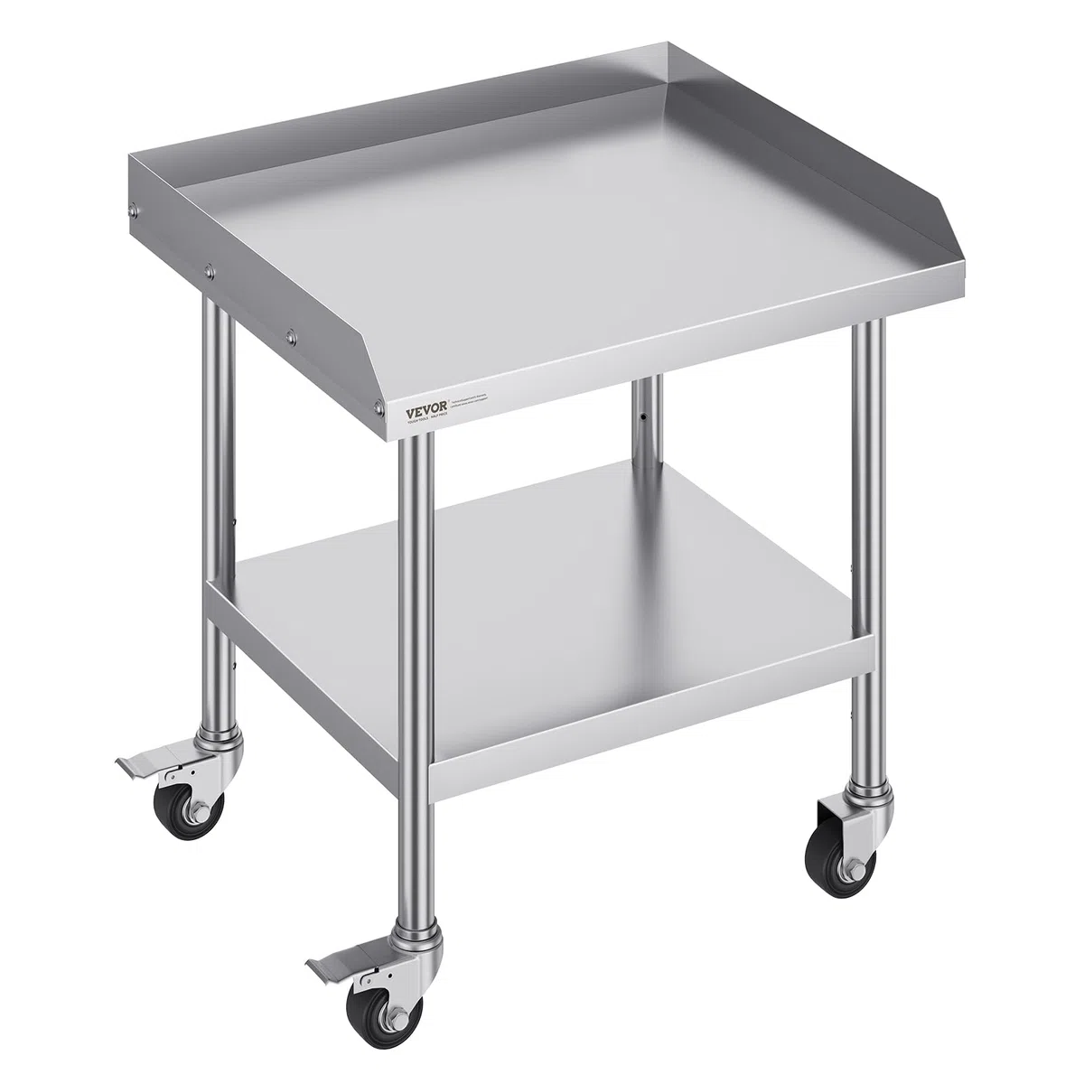 VEVOR Edelstahl-Arbeitstisch, Gewerblicher Arbeitstisch zur Lebensmittelzubereitung mit 4 Rädern, Lenkrollen, 3-seitiger Spritzschutz, Ideal für Restaurants, Hotels, 61 x 71 x 76cm