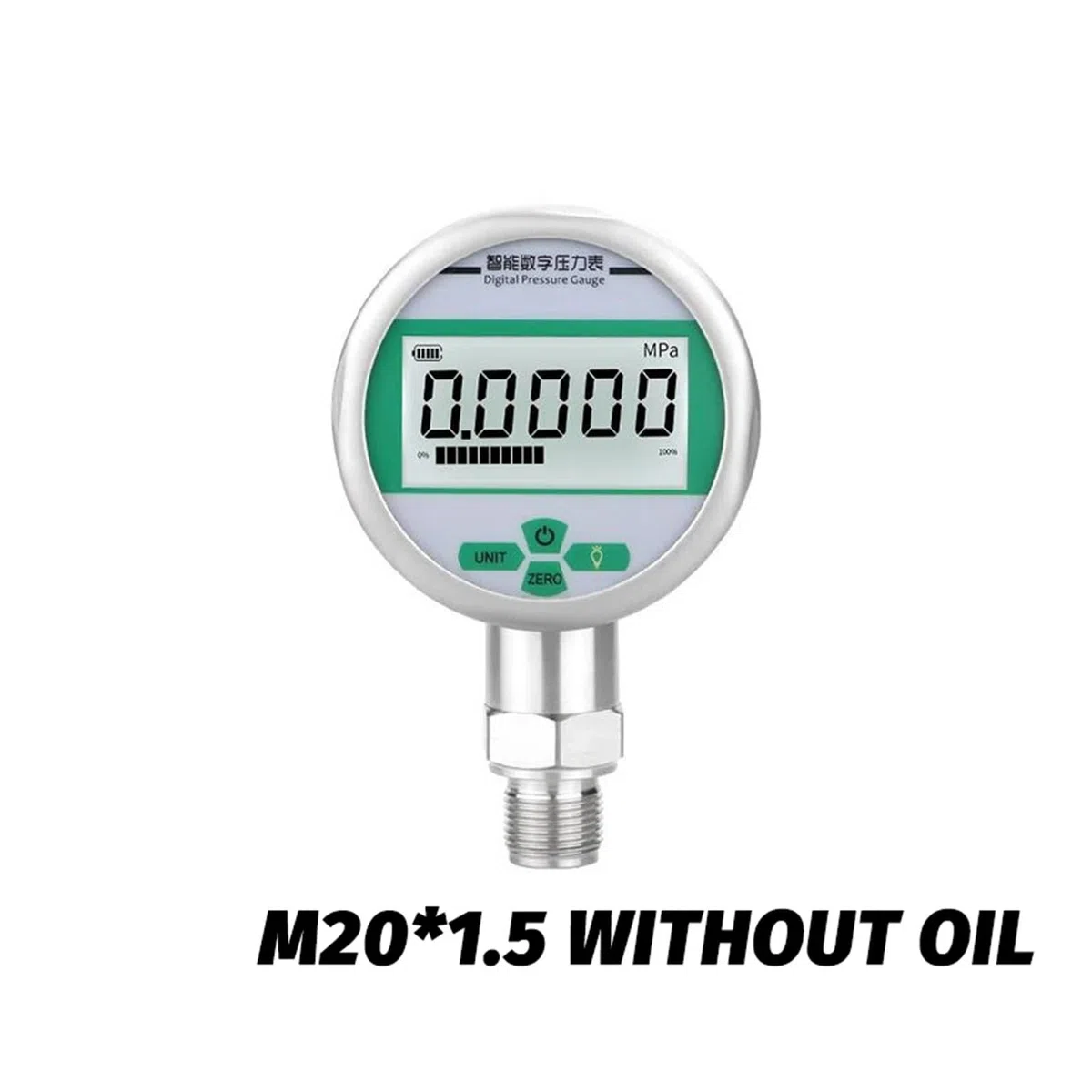 Druckregler, Digitale Manometer, Manometer, 80 mm, 0,5% FS, 4-stelli Anzei, 0–100 MPa, 5 Einheiten Mpa, Kpa, Psi, Bar, kg/cm2(M20-1.5,0-0.1Mpa)