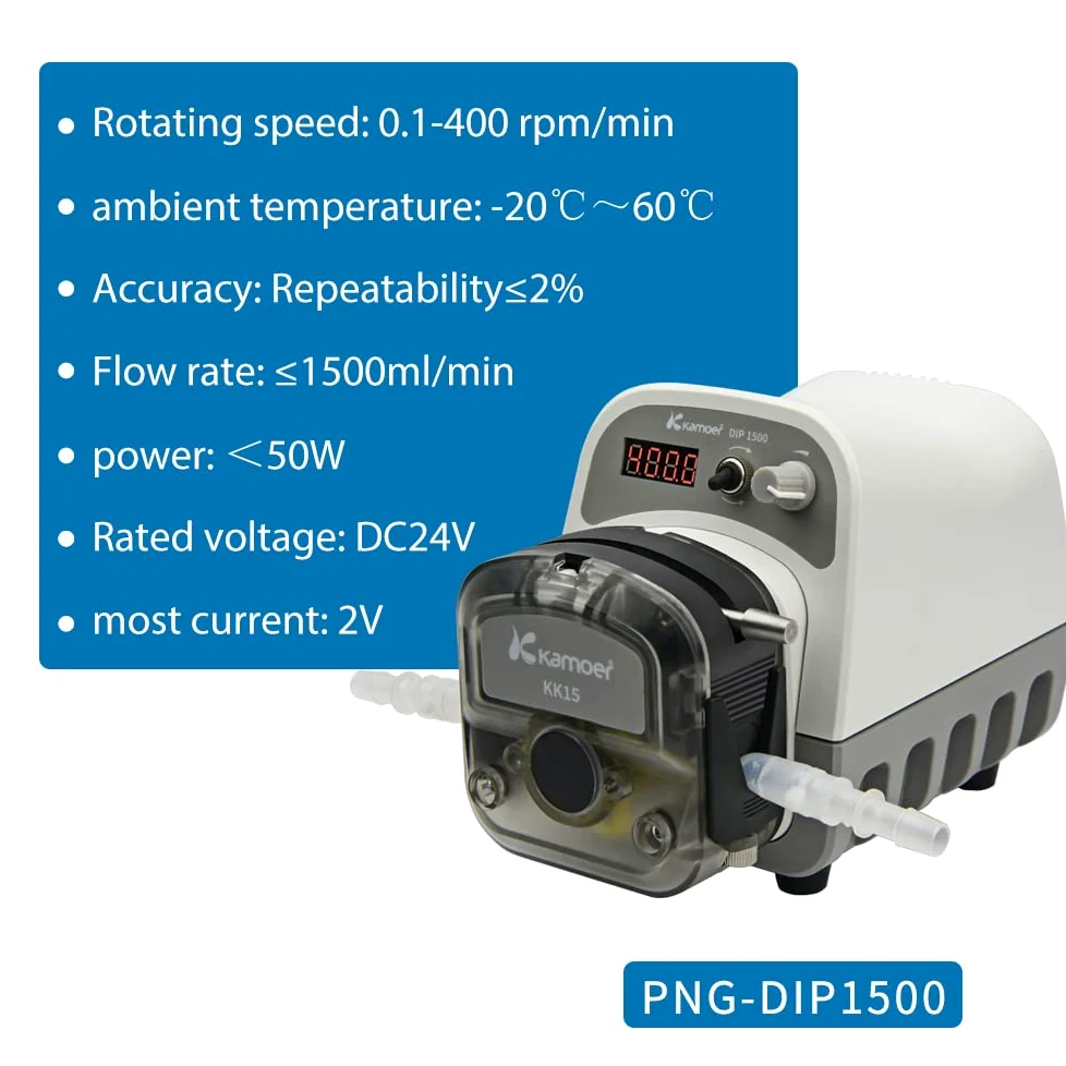 Kamoer DIP1500 Peristaltikpumpe, 24 V, 1500 ml/min, intelligenter hoher Durchfluss, variable Geschwindigkeit, 0,1-400 U/min, Flüssigkeitsdosierpumpe, 3 Rotoren, LED-Display, RS485, 7,9 mm x 11,1 mm