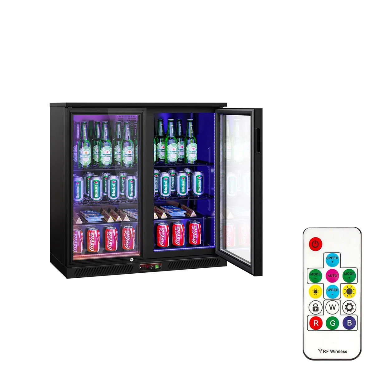 GGM Gastro | BKTLG220S | Barkühlschrank - 900mm - 220 Liter - mit 2 Glasflügeltüren - Außen & Innen Schwarz
