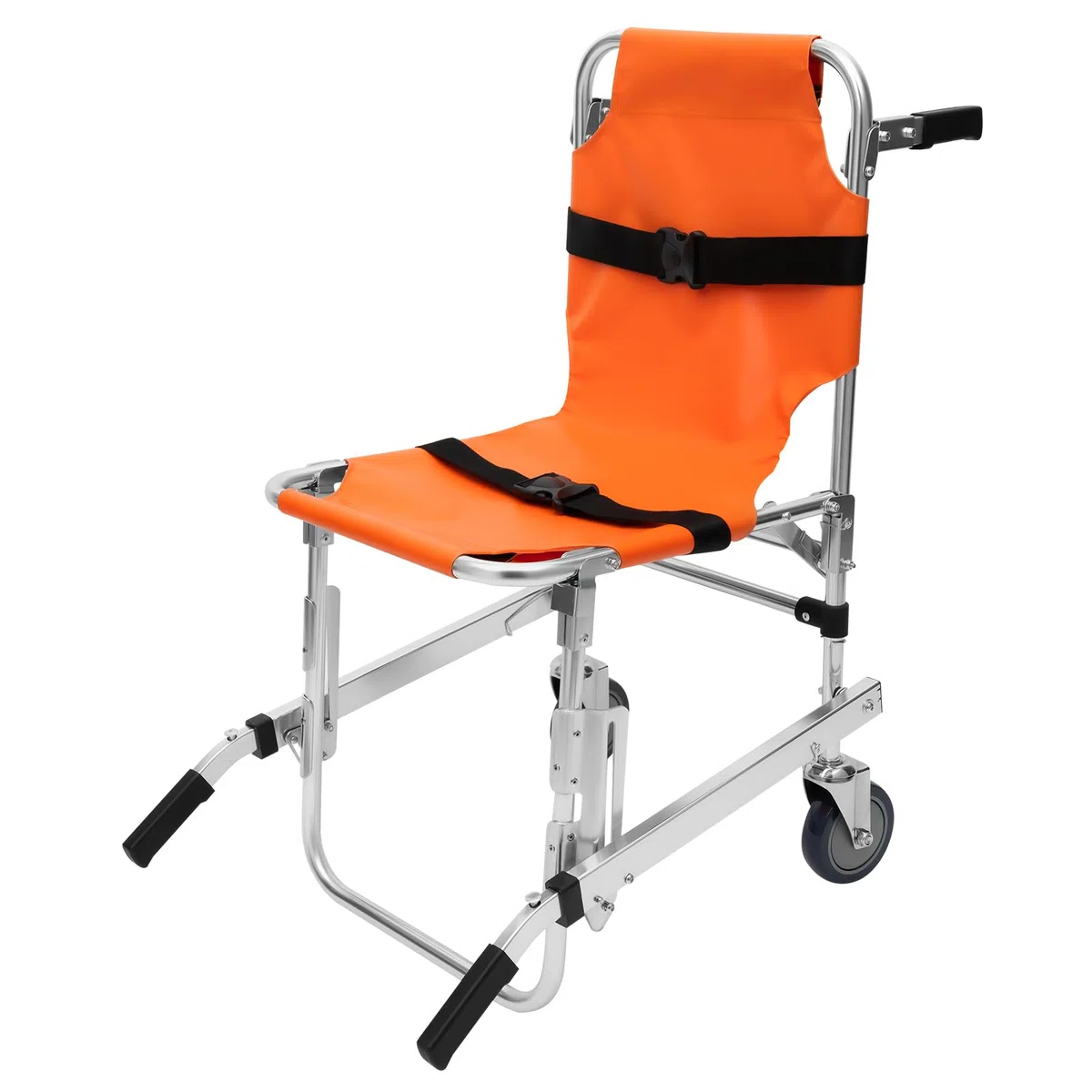EMS Treppenstuhl aus Aluminiumlegierung, EMS-Treppenstuhl Tragbar klappbarer mit 2 Gummirädern und Abnehmbares Kissen für Rettungswagen, Orange
