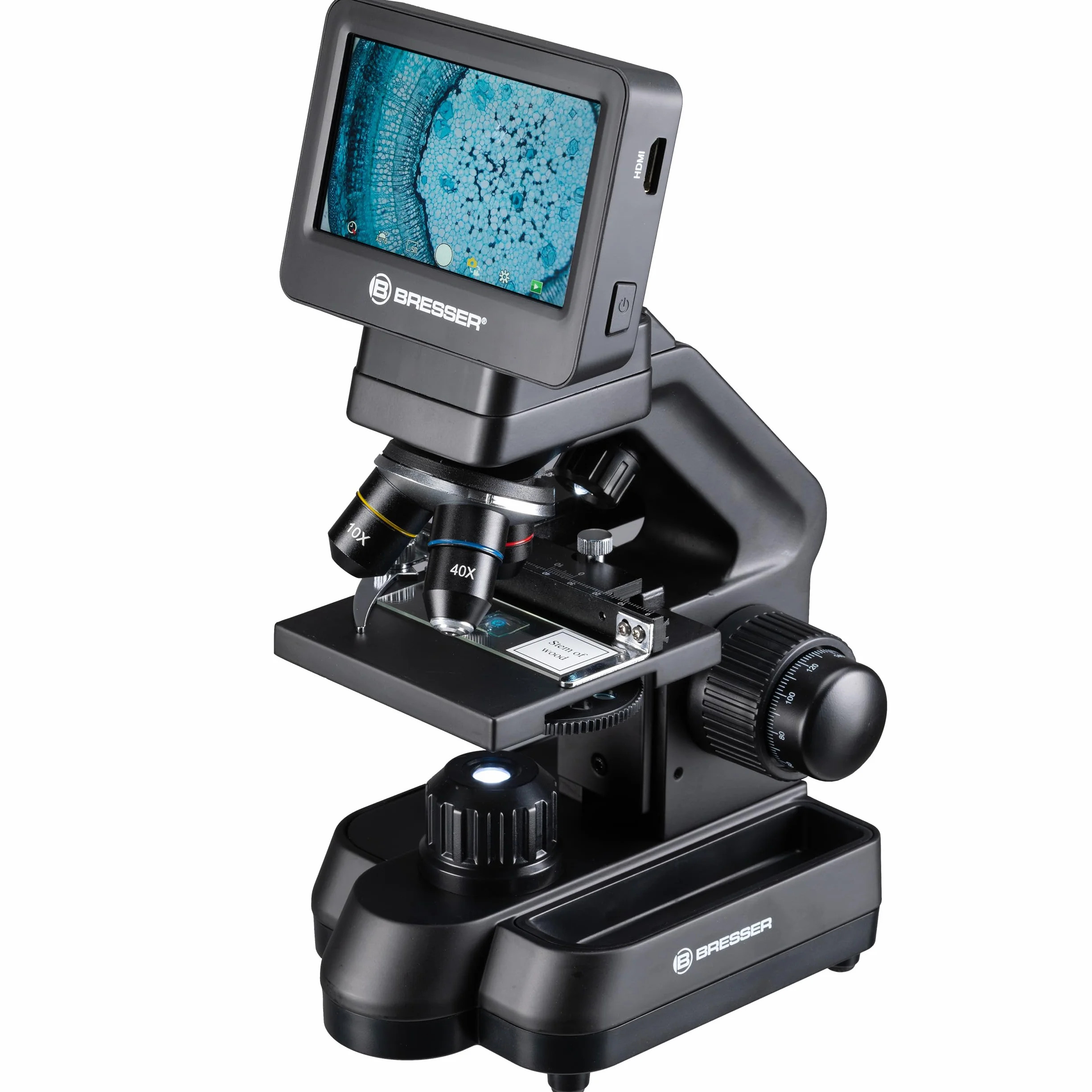 Bresser Mikroskop Biolux Touch 5 MP LCD Mikroskop für Schule und Hobby mit mechanischem Kreuztisch, HDMI, USB, SD Anschluss