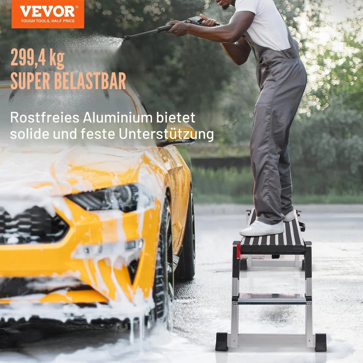 VEVOR Alu Arbeitsplattform Klappwerkbank 100x30x48,7cm Arbeitsbühne 200kg Tragfähigkeit Trittbank mit Sicherheitsschlössern Trittleiter für Zuhause Büro Werkstatt & Garage Silber