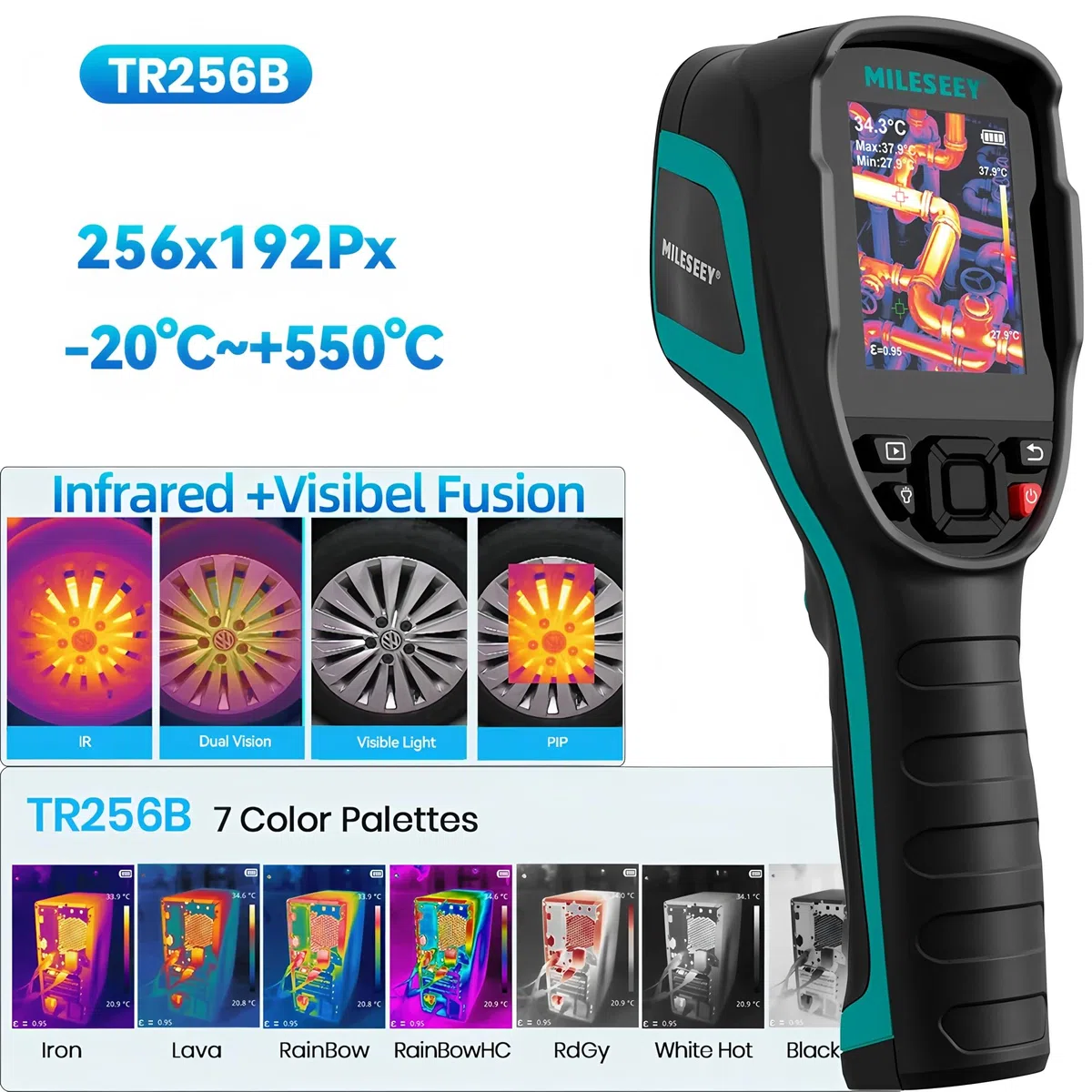 TR256B TR256E IR Wärmebildkamera 256 * 192 Auflösung 7 Paletten mit 2MP sichtbarem Licht 50HZ 13 Sprachen NETD 40mK (TR256B)