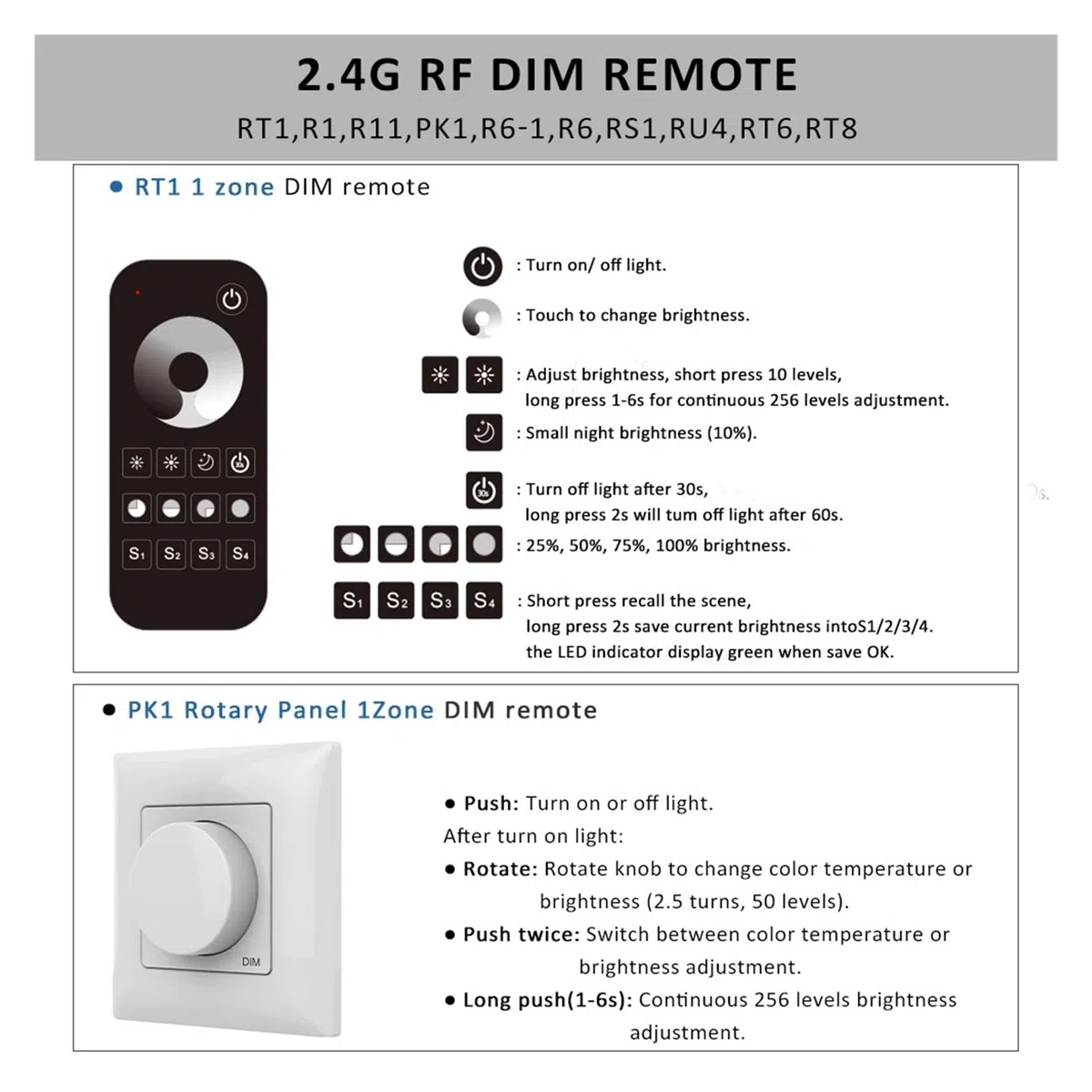 V1-C LED-Dimmer, 12 V, 24 V, PWM-Frequenz einstellbar, 2,4 G RF, Touch-Fernbedienung, einfarbige LED-Lichtleiste, 12-Volt-Dimmer(V1-C and R1 Set)