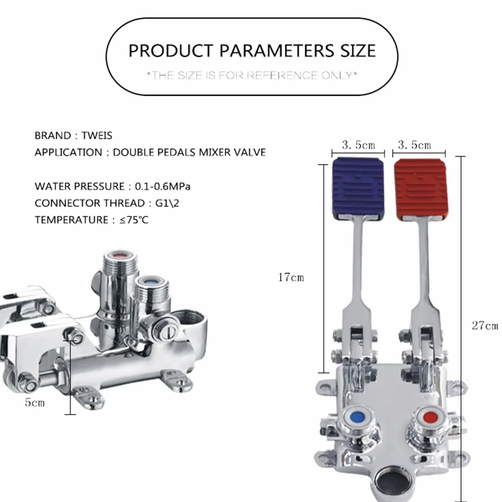 HEYOUTH Tretmischer G1/2",Fußpedal Wasserventil für Fußpedalhahn,Berührungsloser Wasserhahn,Bodenmontage Messingpedalventil,Warm und Kaltwasser,für Industriewaschbecken, Hotellerie, Pedalwaschbecken