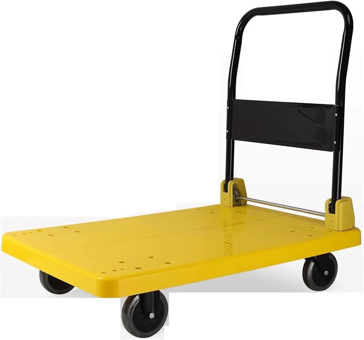 Plattformwagen, Schubkarre, zusammenklappbarer Plattformwagen, Kunststoffdeck und Metallgriff, Handwagen mit Rädern, zusammenklappbarer Schubwagen zum Bewegen von Gepäck