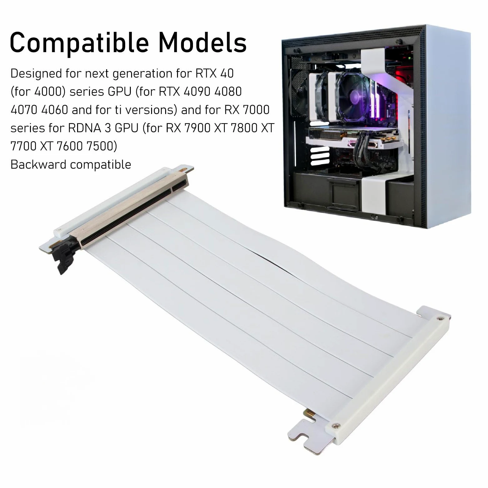 PCIe 4.0 Riser-Kabel, X16 GPU-Verlängerung, 180 Grad Weiß | Hochgeschwindigkeits flexibles doppelseitiges Riser-Kabel mit Schutzschild für vertikale GPU-Montage