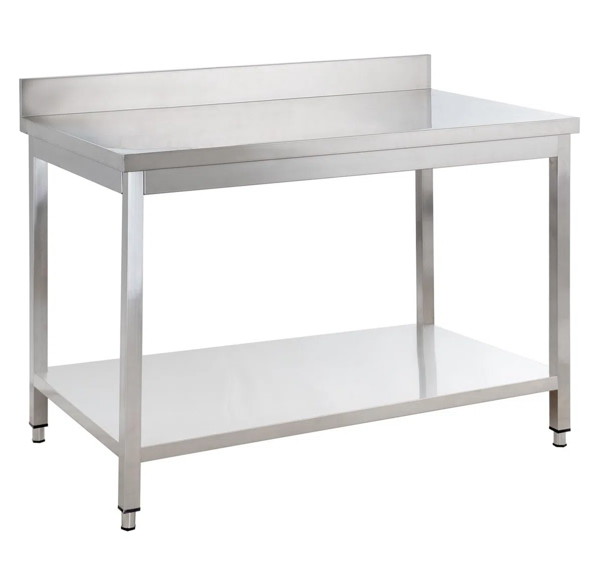 GastroHero Edelstahl Arbeitstisch Basic 100x60 cm mit Grundboden und Aufkantung, Chrom-Nickel-Stahl AISI 201, verstärkte Arbeitsplatte, höhenverstellbare Füße, Arbeitshöhe 850 mm