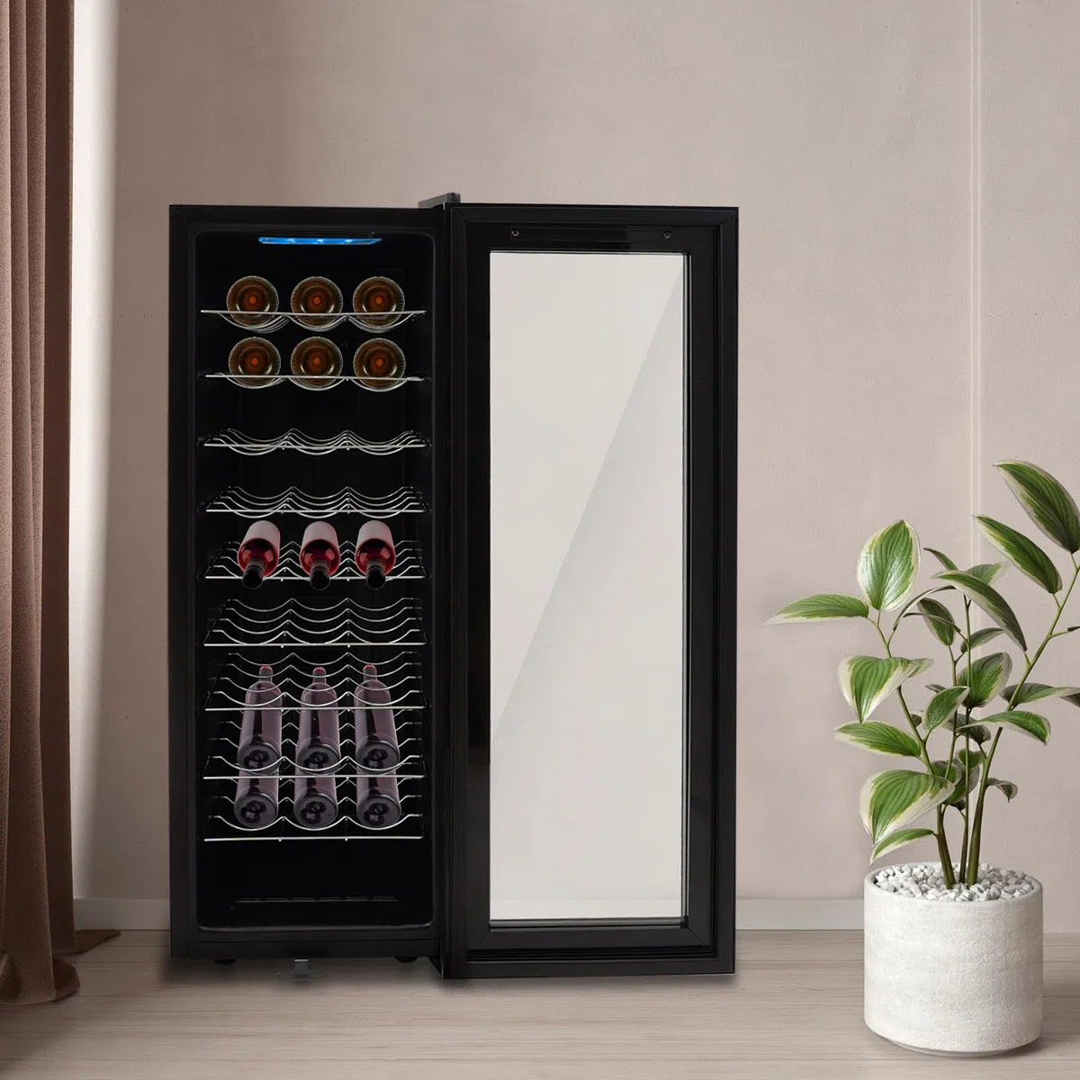 Weinkühlschrank 30 Flaschen 90 Liter Freistehender Weinkühlschrank, Gehärtetes Glas Tür mit LED-Licht 12-18 ° Wein Kühlschrank(140W)