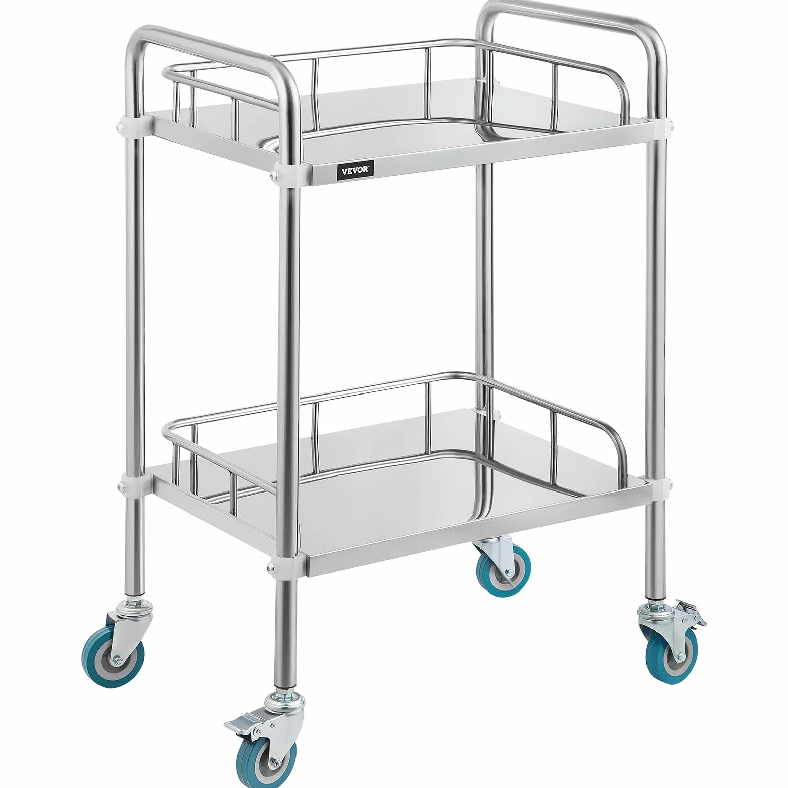 VEVOR Medizinischer Laborwagen, 56,9 x 38,4 x 87,1 cm, Edelstahl, 2 Schichten für Krankenhäuser, Metallwagen mit 4 Rädern, Omnidirektional für Kliniken, Cafés, Hotels