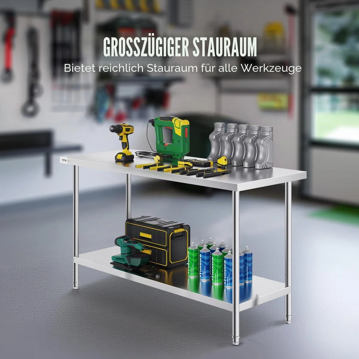 VEVOR Edelstahl Arbeitstisch Küche, Edelstahltisch mit 4 Universalrädern Rollen, Küchetisch für küchenvorbereitungsarbeit, 61 x 152 x 86 cm