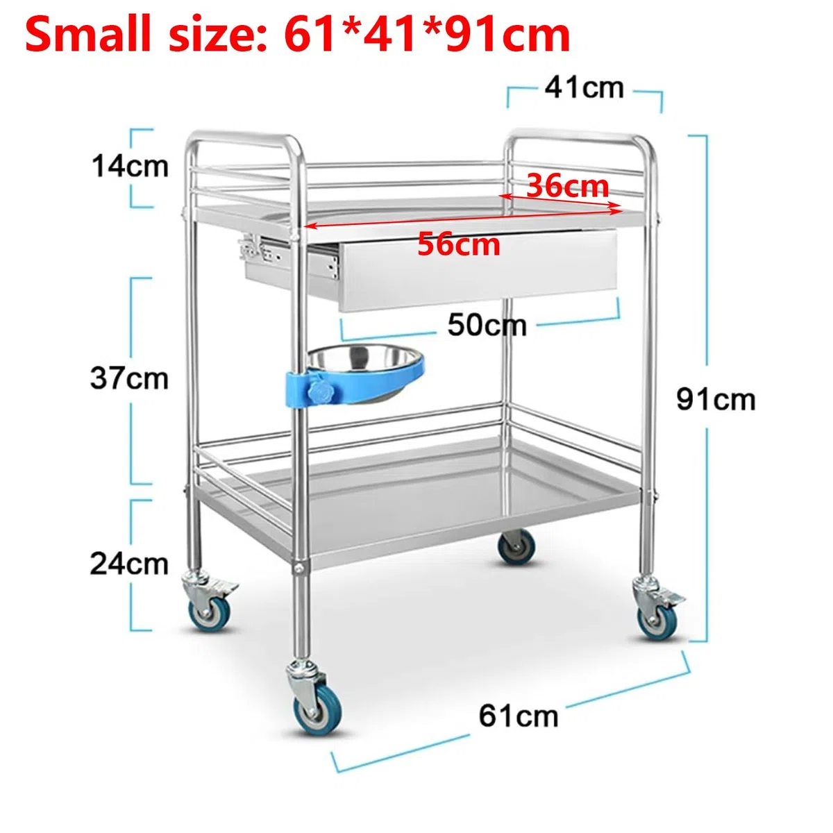 Medizinischer Wagen Behandlungswagen-Edelstahl Instrumententisch/medizinisches Fahrzeug 1 Schublade Spa-Schönheitssalon-Werkzeugwagen Gerätewagen Für Krankenhäuser ( Color : 2 layer , Size : 61*41*91c