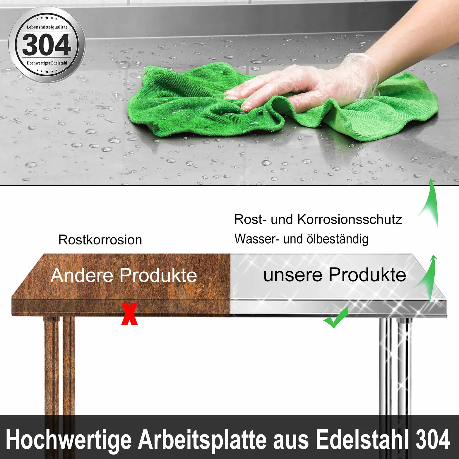 UISEBRT Edelstahl Arbeitstisch mit Aufkantung, Edelstahltisch Küchentisch mit Verstellbare Füße, Küche Tisch Zerlegetisch mit extra großer unteren Ablagefläche, 120 x 60 x 85 cm, mit Aufkantung