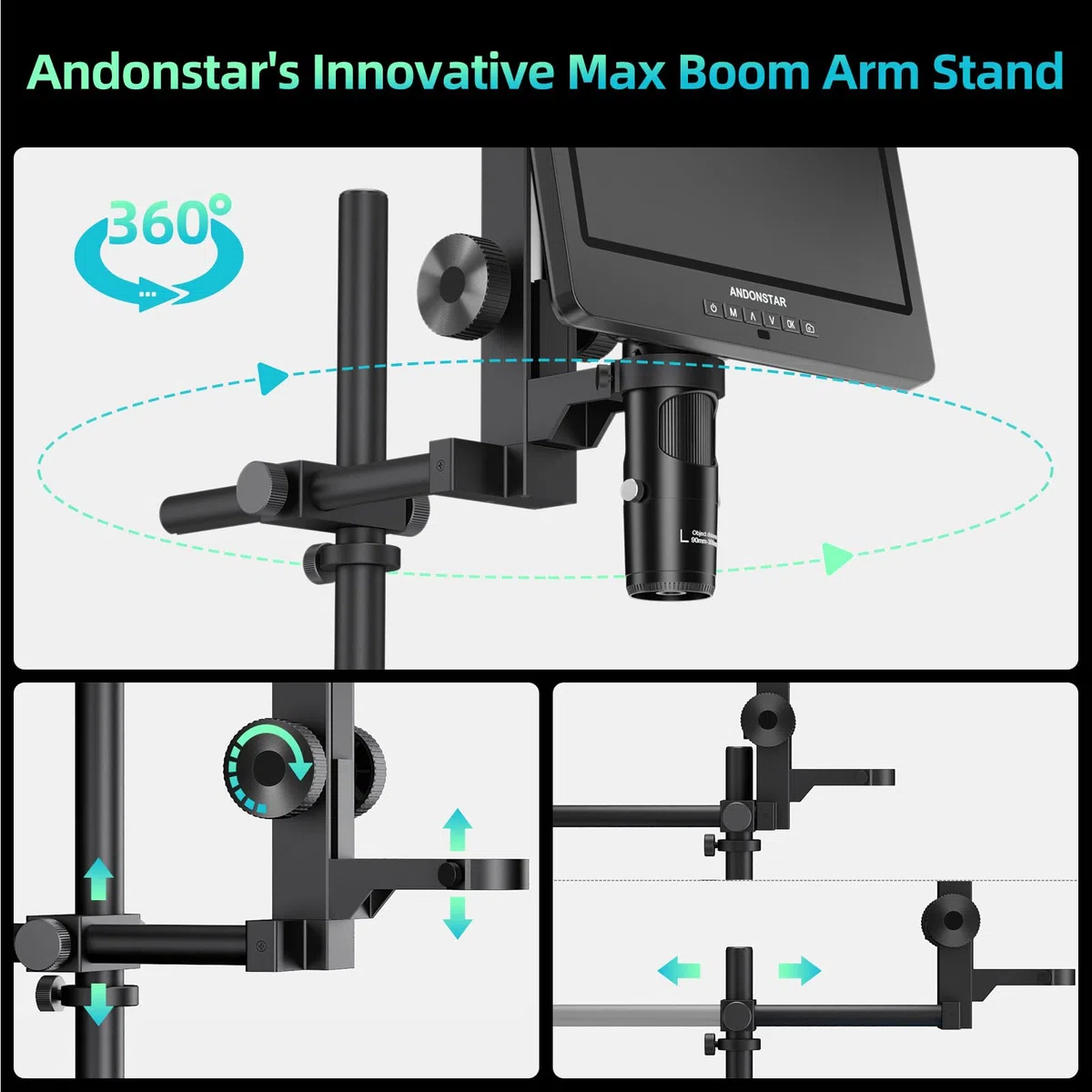 Andonstar AD249S-Max Digitales Mikroskop mit 3 Linsen, mit Max-Ständer