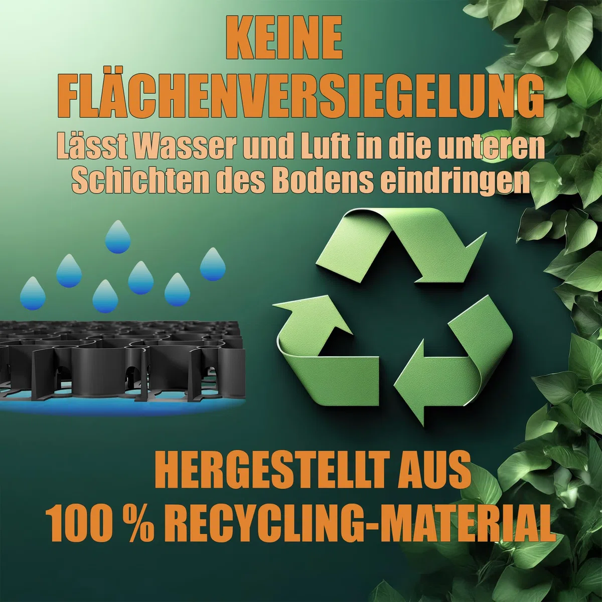BigDean Rasengitter Kunststoff 100 Stück a 50 x 50 x 4 cm - 16 t/m² belastbar & befahrbar Paddockplatten in schwarz (25 m²)