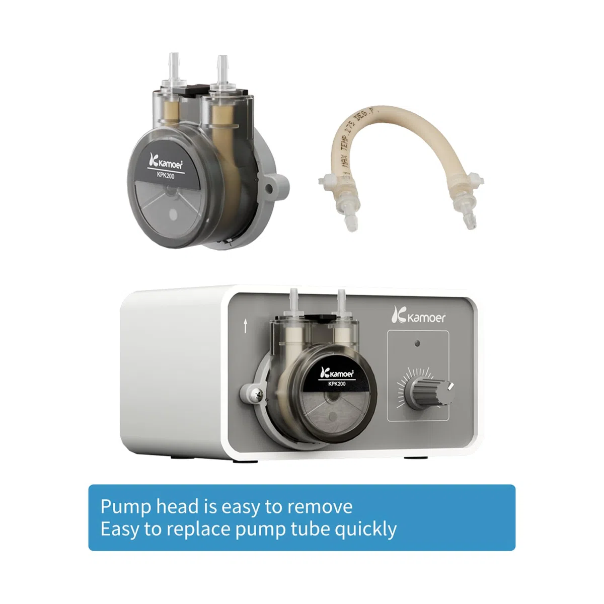 Kamoer M1-KPK200 Kleine Schlauchpumpe, 12 V mit niedrigem Durchfluss, 25–150 ml/min, einstellbare Geschwindigkeit, Flüssigkeitsdosierpumpe für Labor, Fabrik, Zuhause, mit Netzadapter
