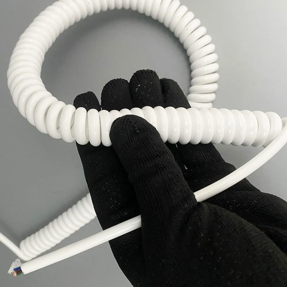 Gewickeltes Netz-Flex-Federkabel, weiß, spiralförmig, elastisch | Hochelastisches Spiral-Elektrokabel, verschleißfest, 8-adrig, 5 mm Durchmesser, TPU-Mantel(Stretch 5 Meters)