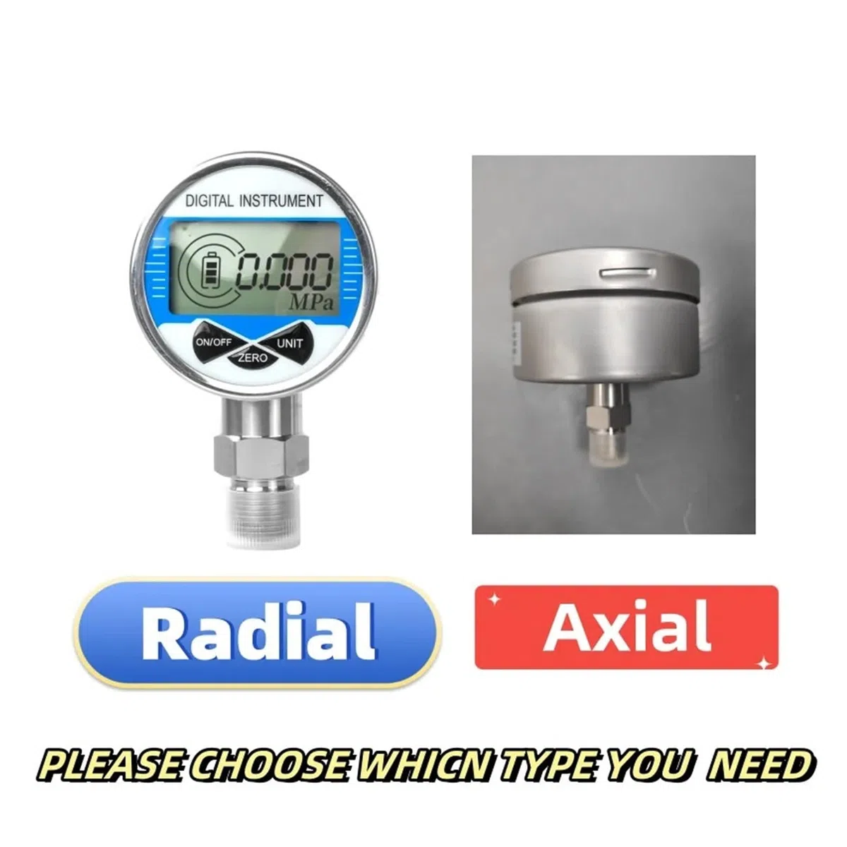 Digitales hydraulisches Manometer, M20 x 1,5 Wasser-Luft-Öl-Manometer, 60 mm, digitales Manometer(0-6Mpa,Axial M20-1.5)