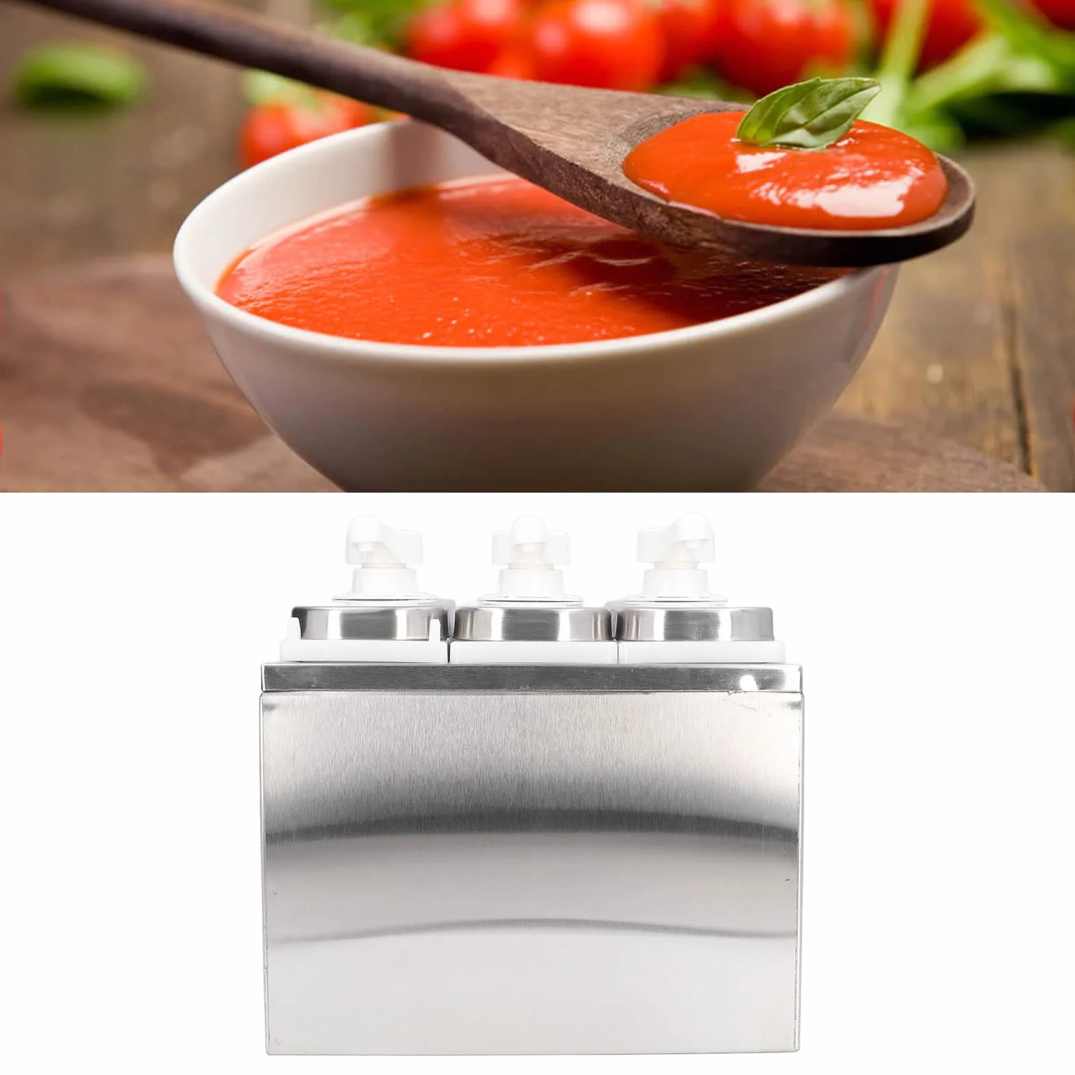 Saucenspender, 1 l, Soßenspender Pumpe, mit Sockel, Abnehmbar, für Ketchup, Salatdressing, Sojasauce, Essig, Salatdressing, Mayonnaise, für Küche Restaurant(3 Pumpen)